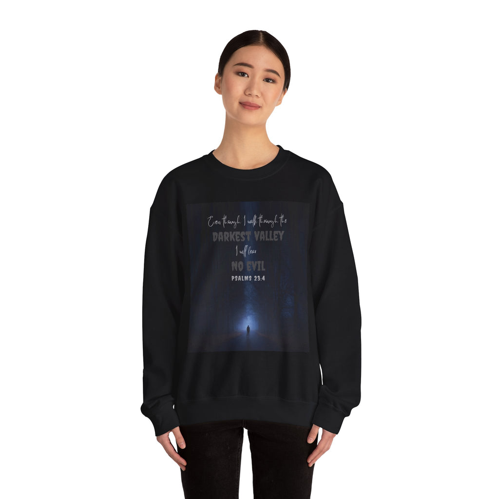 Crewneck Sweatshirt — Psalm 23:4 'No Evil' Inspirational Faith Graphic