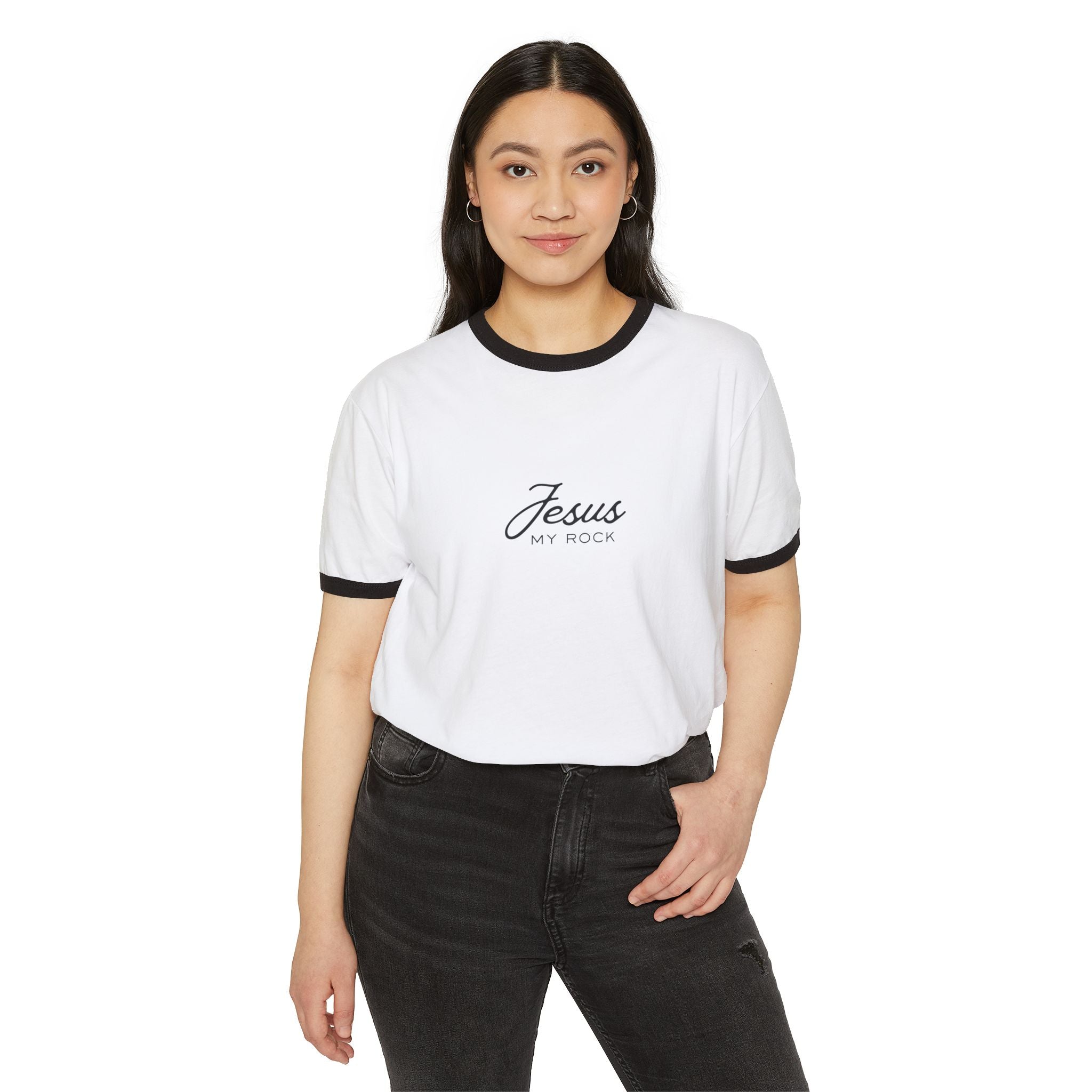 Jesus My Rock Ringer T-Shirt/UNISEX - Christian Faith Graphic Tee