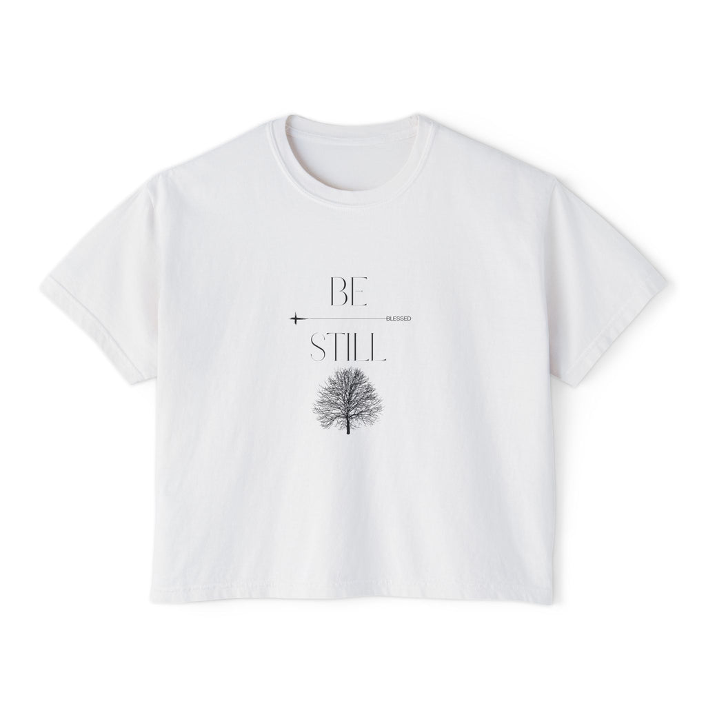 “Be Still” Boxy Tee — Minimal Tree Graphic Women's High Waist Boxy T-Shirt