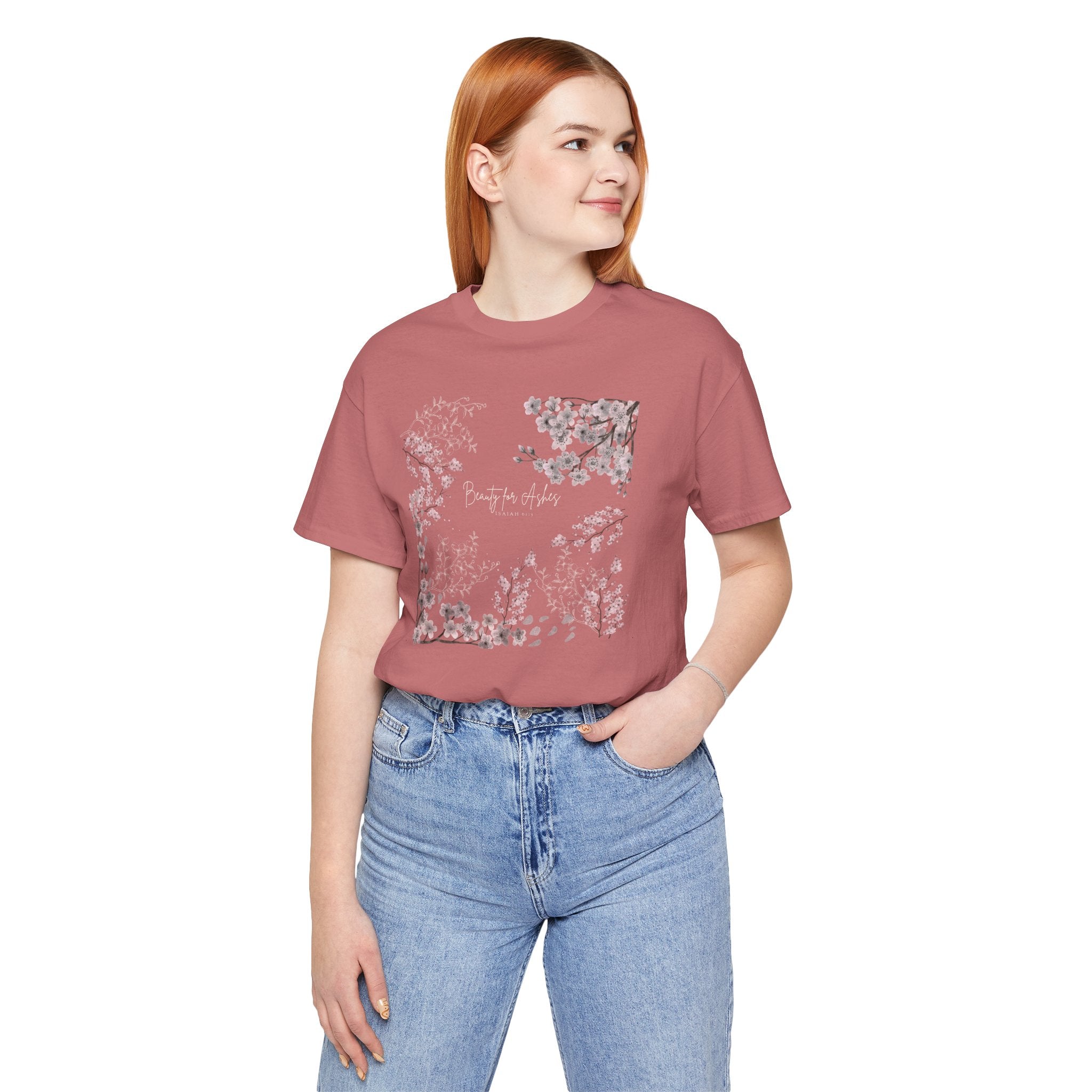 GORGEOUS “BEAUTY FOR ASHES” Women’s Floral Design Tee