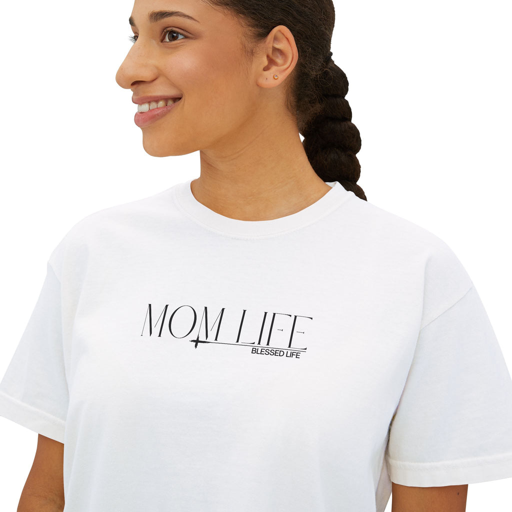 Boxy Tee — "MOM LIFE" Graphic Women’s High Waist T-Shirt