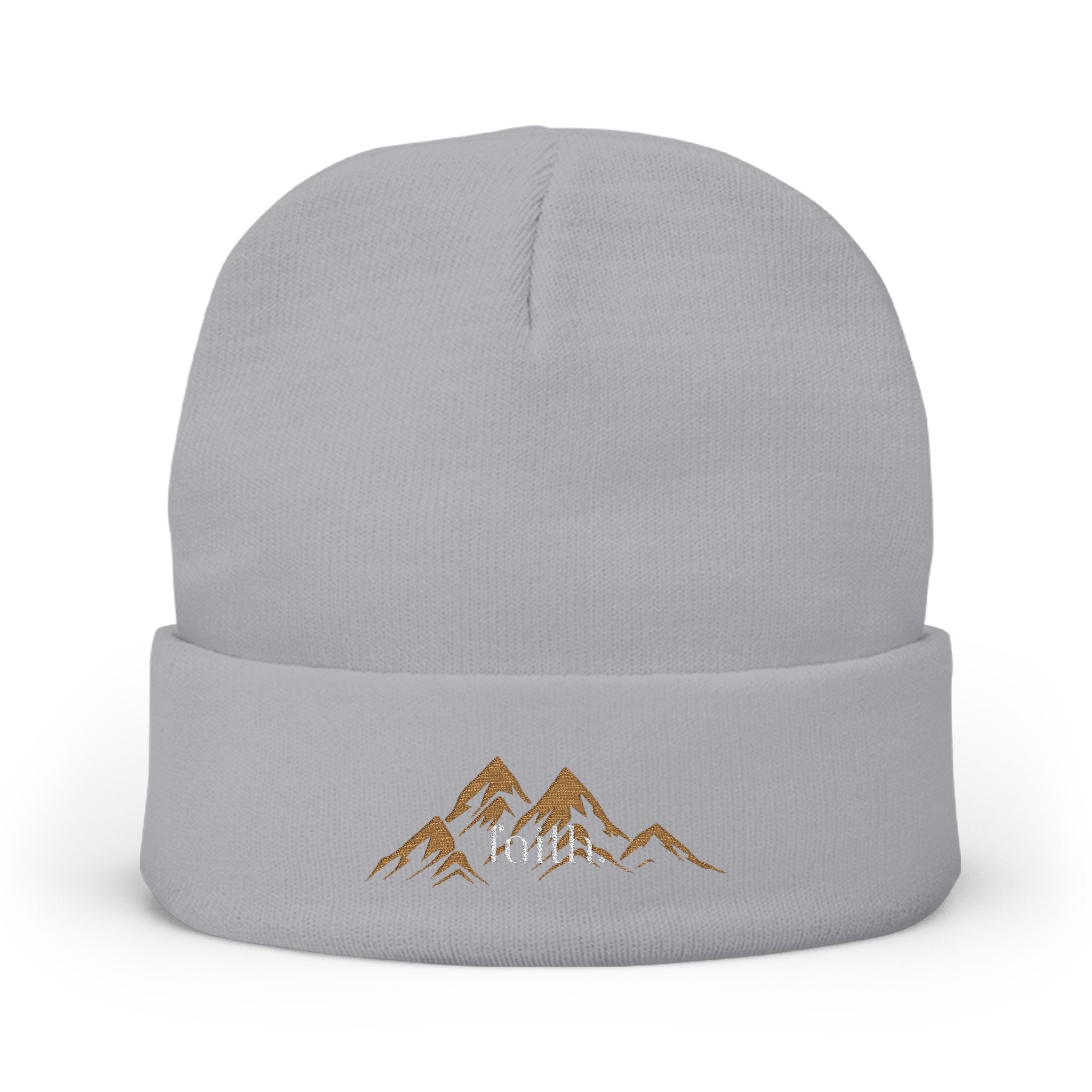 Embroidered Mountain FAITH Knit Beanie — Cozy Outdoor Winter Hat