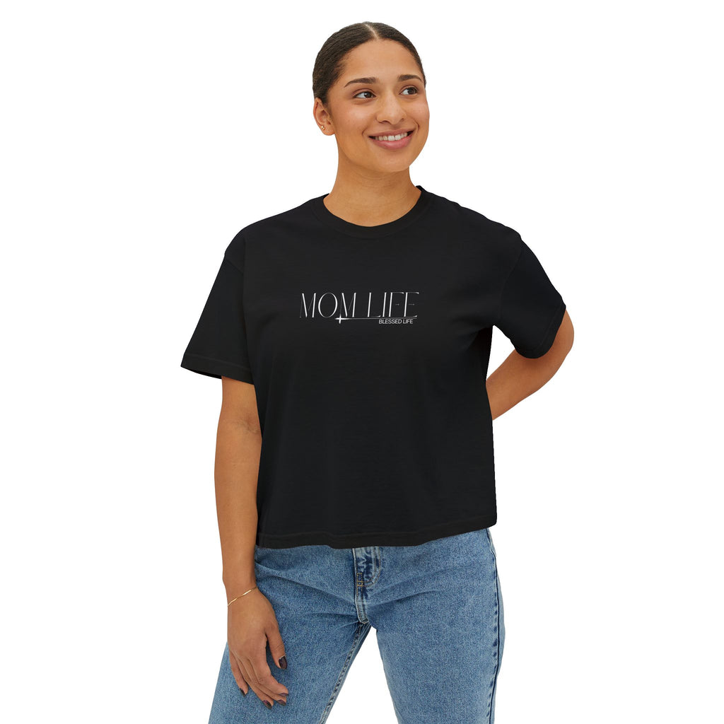 Boxy Tee — "MOM LIFE" Graphic Women’s High Waist T-Shirt