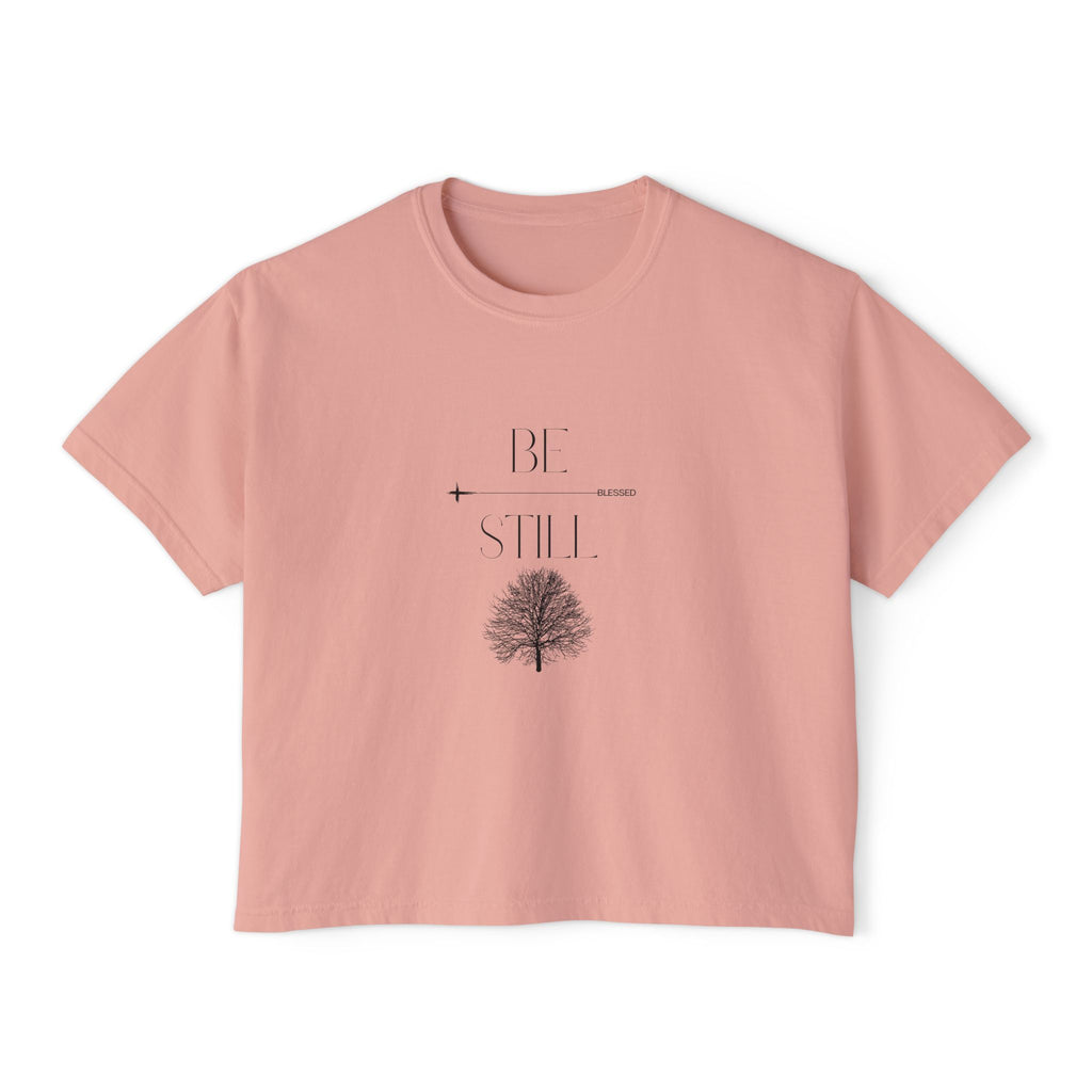 “Be Still” Boxy Tee — Minimal Tree Graphic Women's High Waist Boxy T-Shirt
