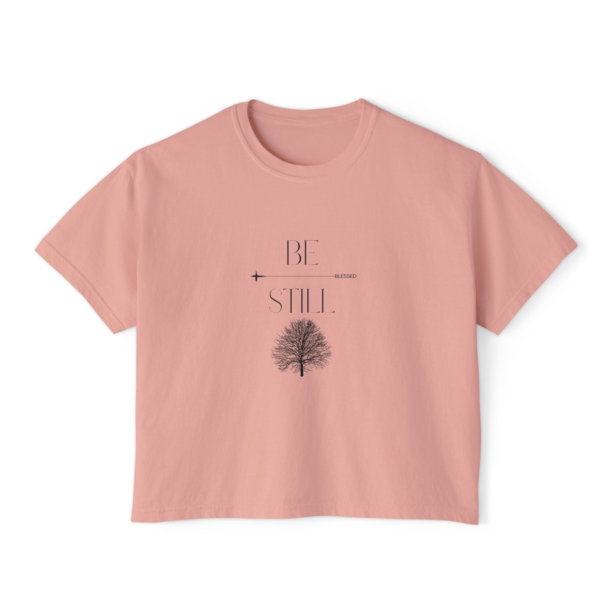 “Be Still” Boxy Tee — Minimal Tree Graphic Women's High Waist Boxy T-Shirt