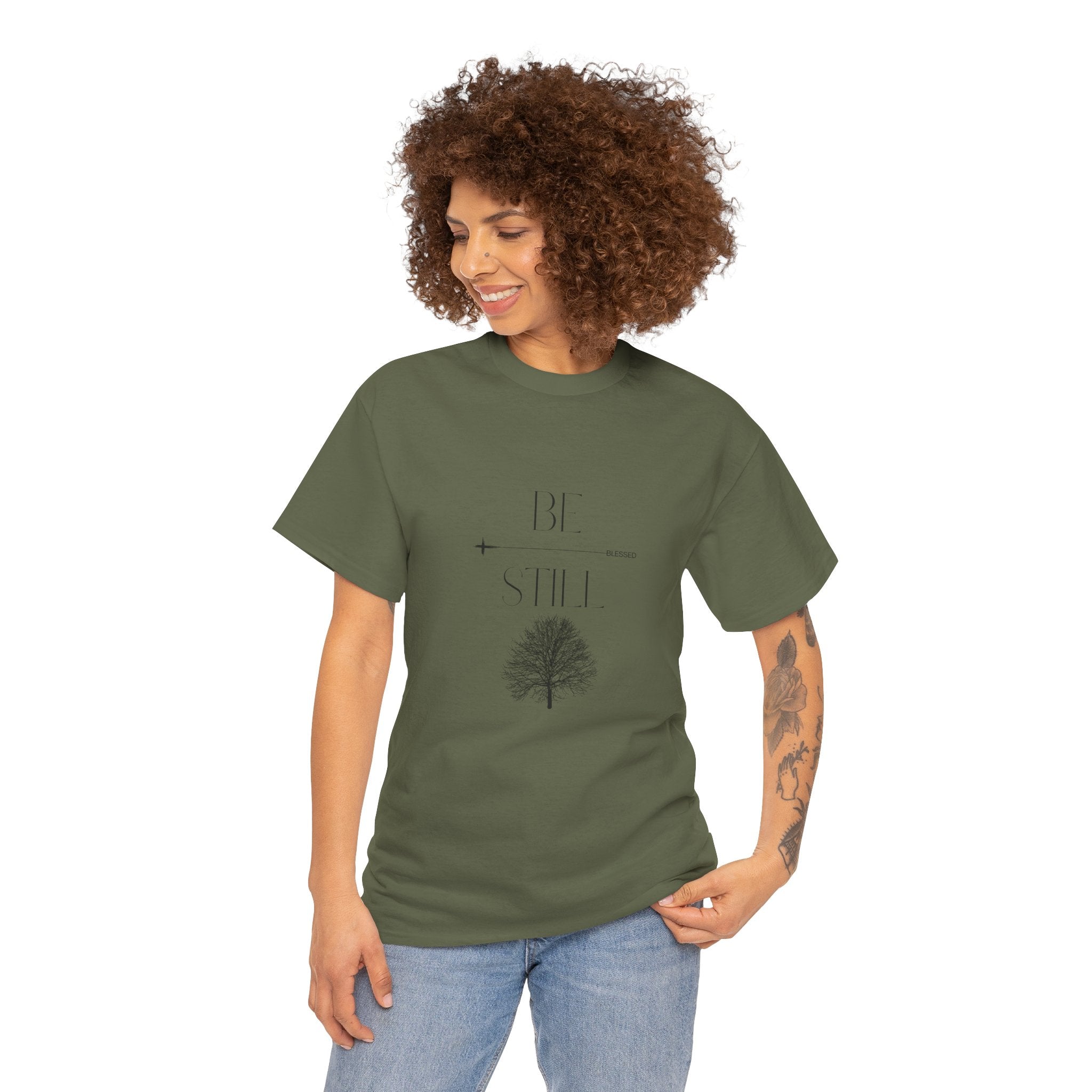 Be Still T-Shirt UNISEX — Minimal Tree Graphic Tee -Medium weight, Breathable