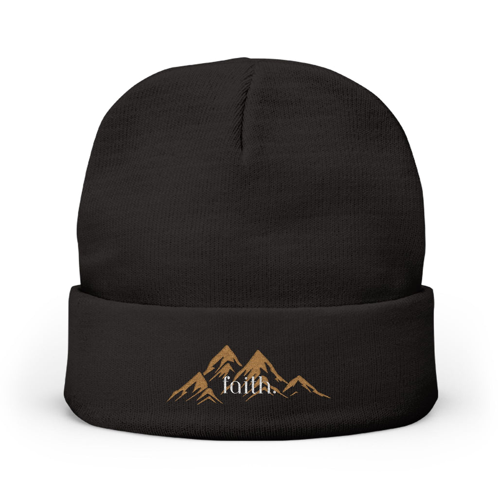 Embroidered Mountain FAITH Knit Beanie — Cozy Outdoor Winter Hat