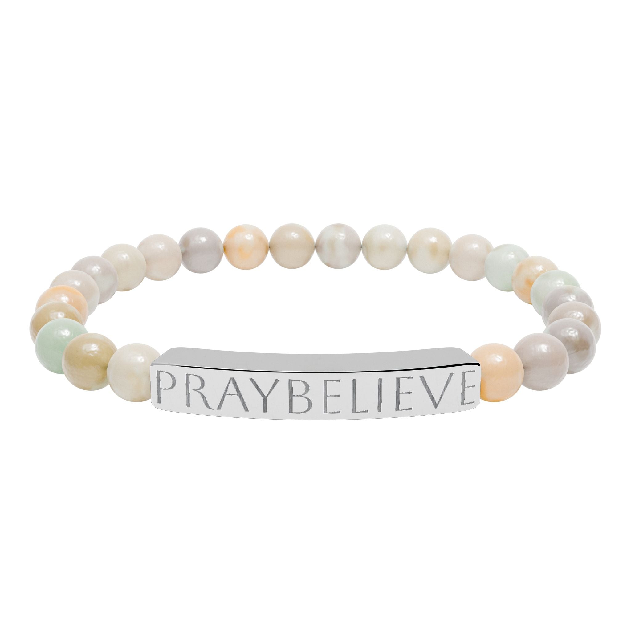 Engraved 'PRAYBELIEVE' Natural Stone Stretch Bracelet