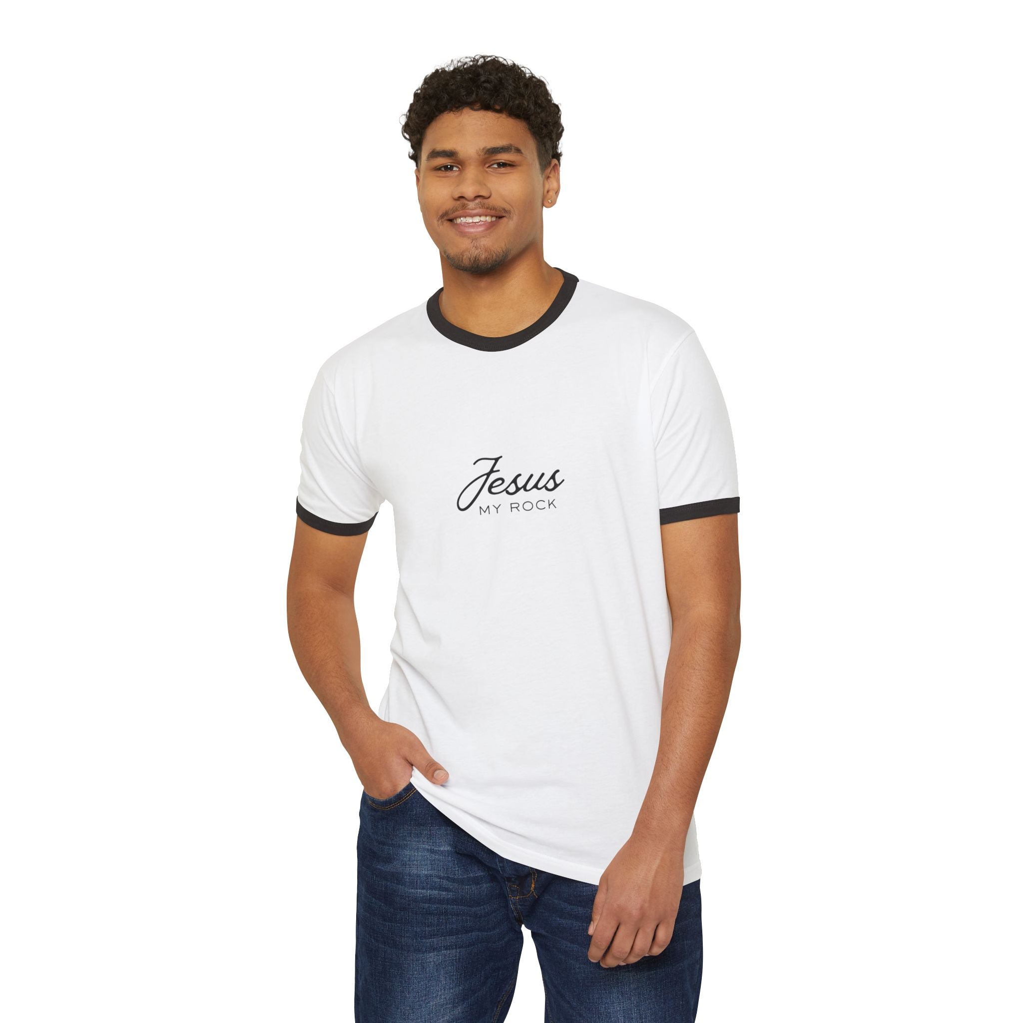 Jesus My Rock Ringer T-Shirt/UNISEX - Christian Faith Graphic Tee