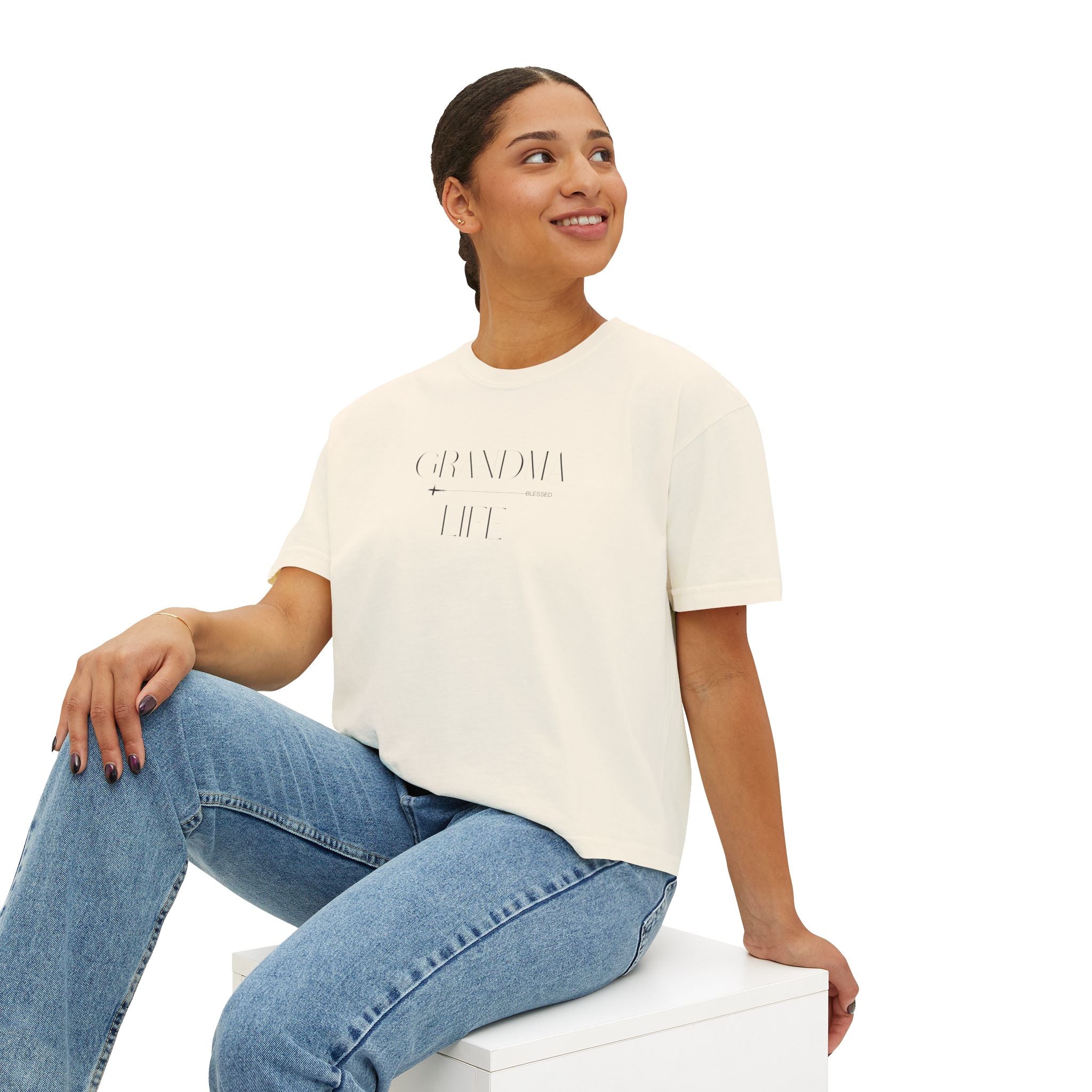 “Grandma Life” Blessed Tee – Minimalist Boxy High Waist Tee Shirt