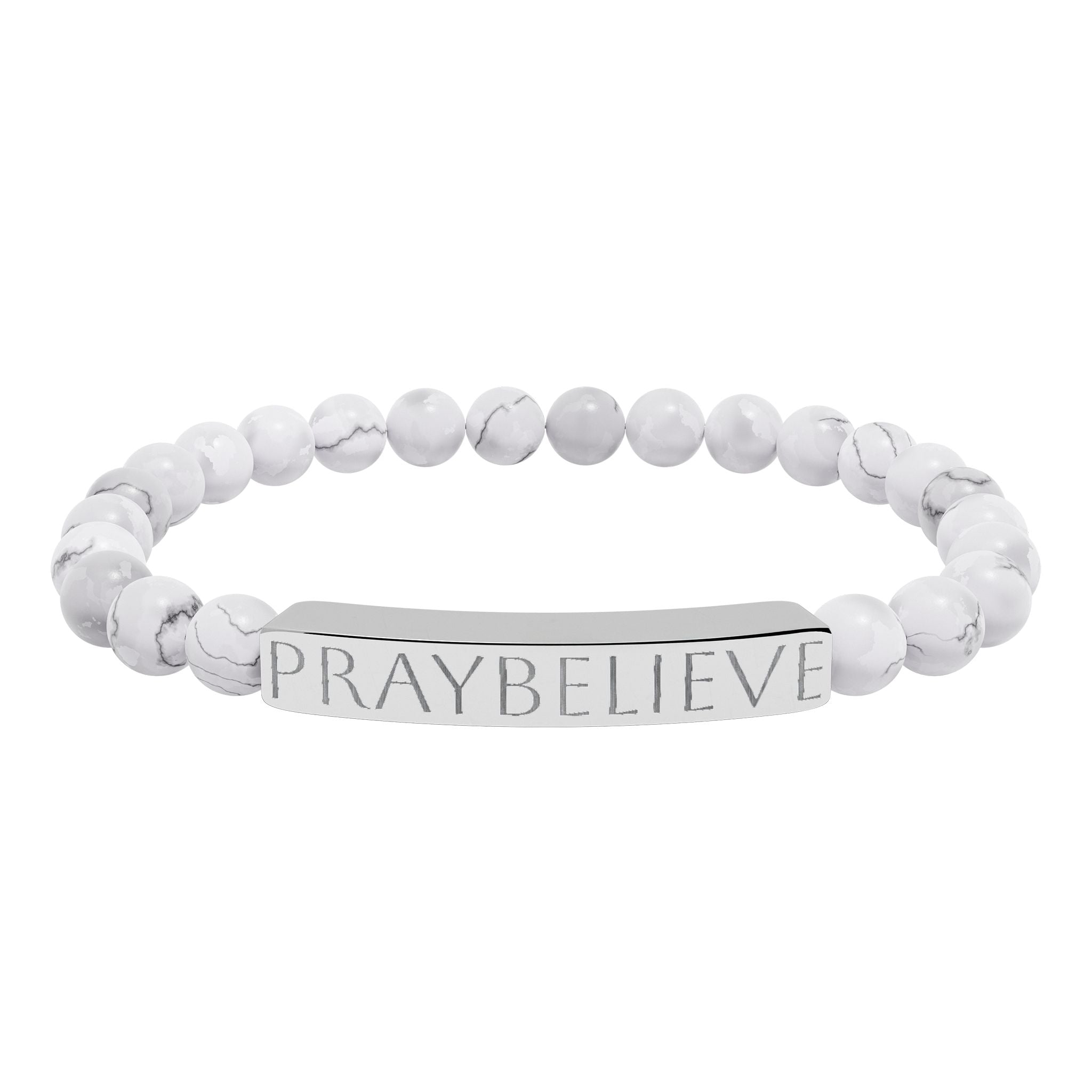 Engraved 'PRAYBELIEVE' Natural Stone Stretch Bracelet