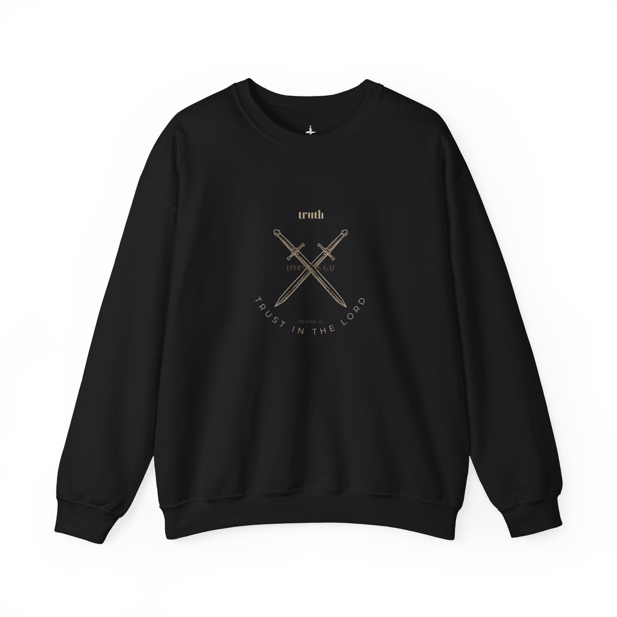 Crewneck Sweatshirt — 'Trust in the Lord' Crossed Swords Faith Graphic