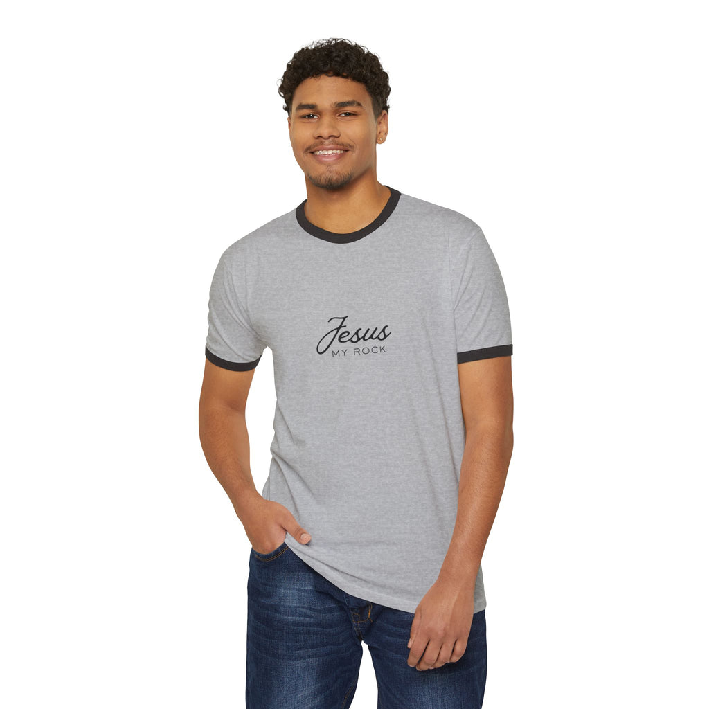 Jesus My Rock Ringer T-Shirt/UNISEX - Christian Faith Graphic Tee