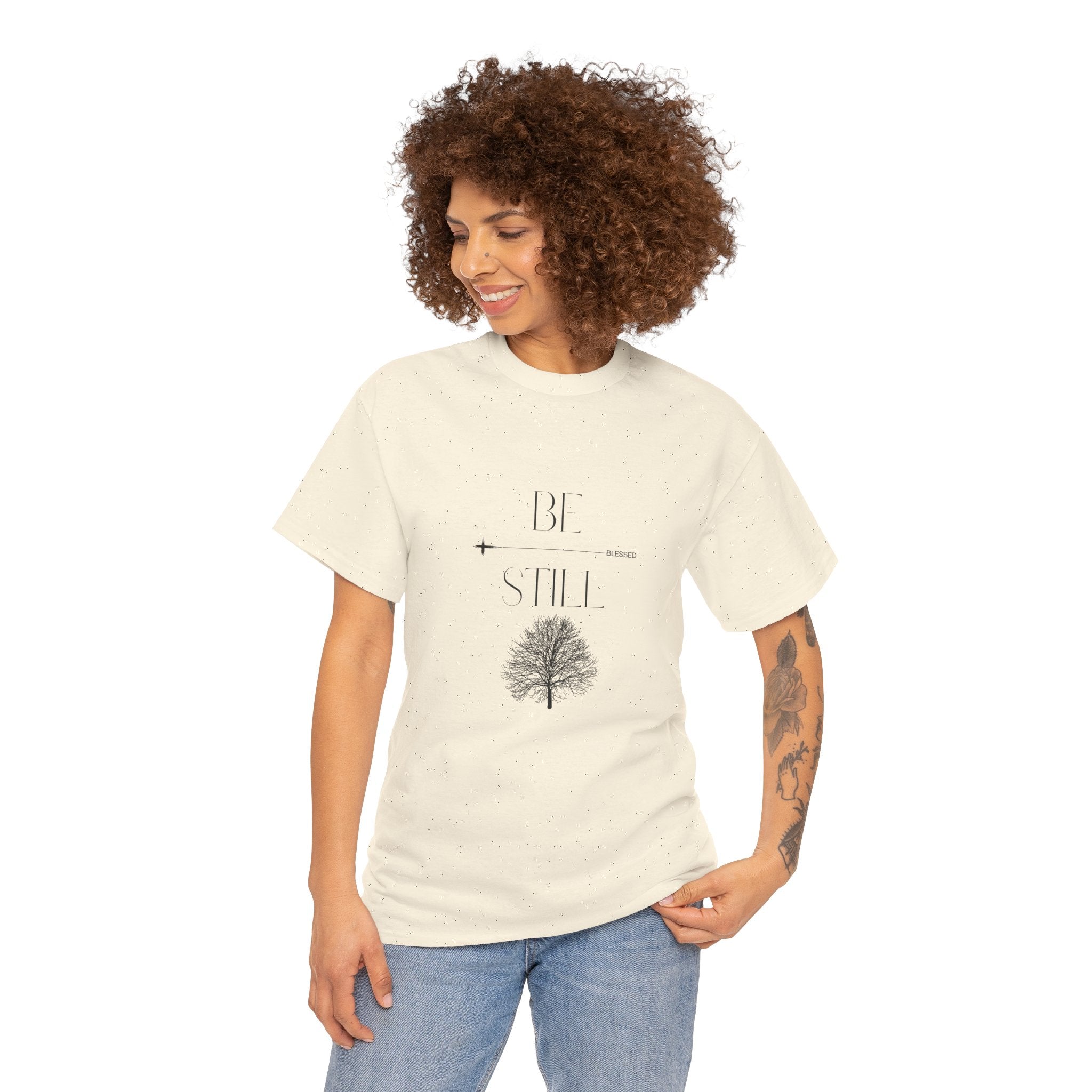 Be Still T-Shirt UNISEX — Minimal Tree Graphic Tee -Medium weight, Breathable