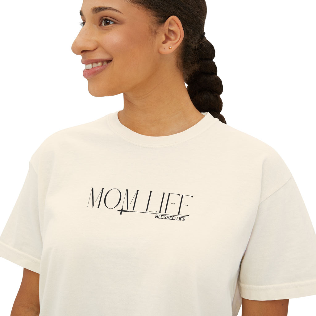 Boxy Tee — "MOM LIFE" Graphic Women’s High Waist T-Shirt