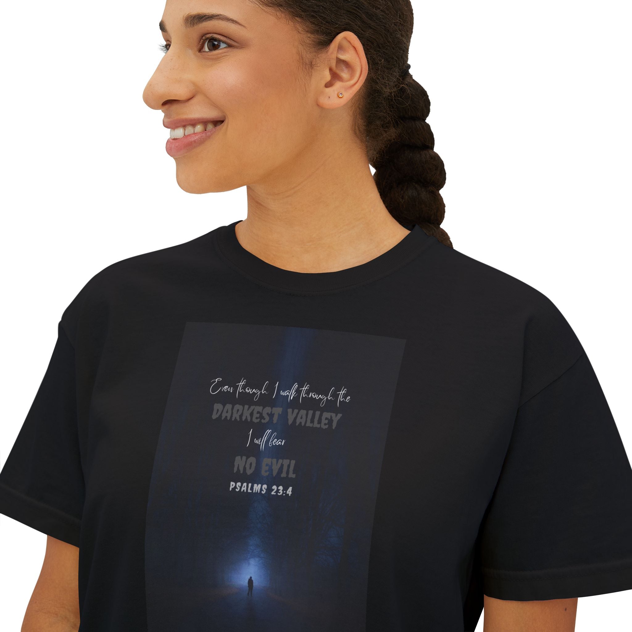 I Will Fear No Evil Rocker Tee — Women's Boxy High-Waist Graphic Shirt