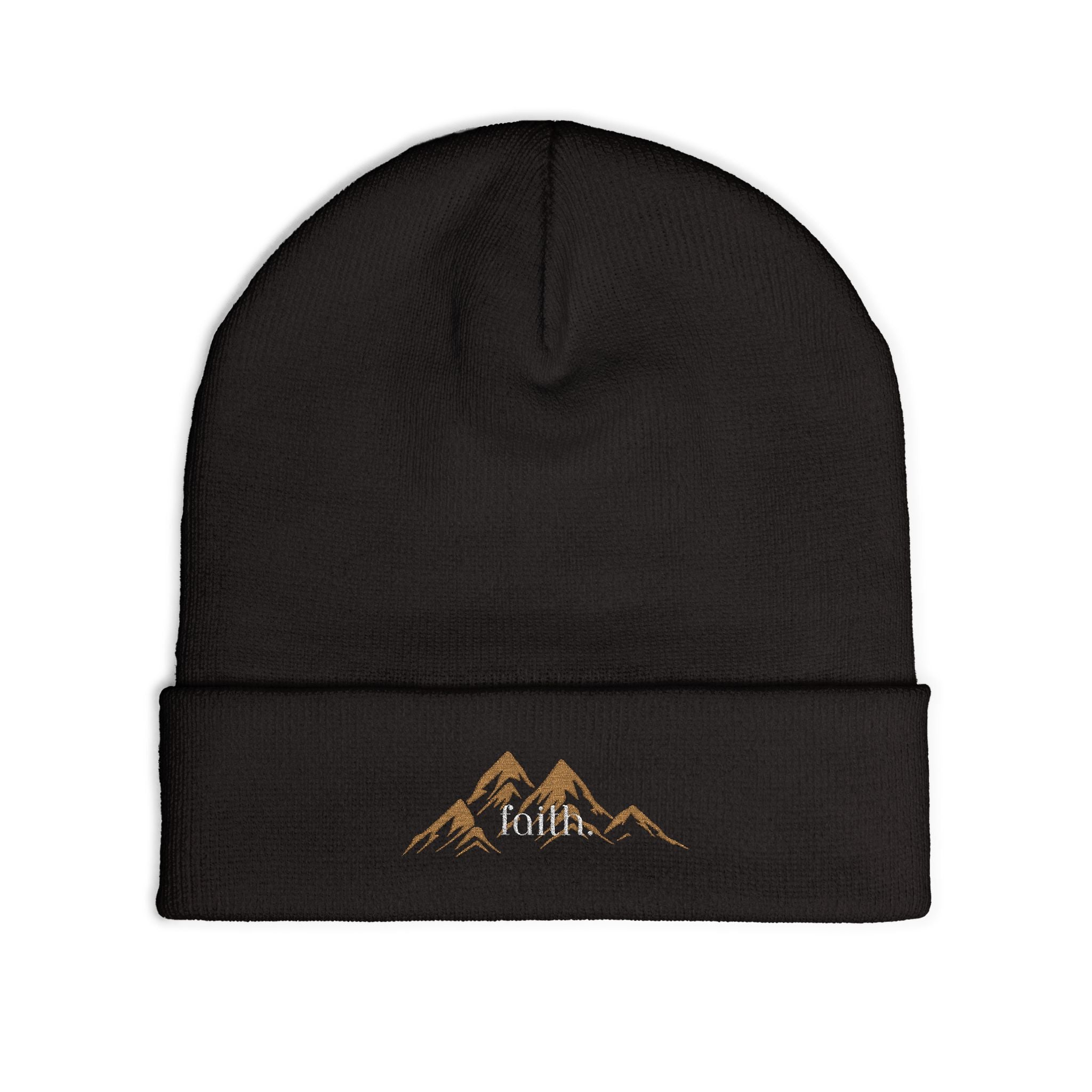 Embroidered Mountain FAITH Knit Beanie — Cozy Outdoor Winter Hat