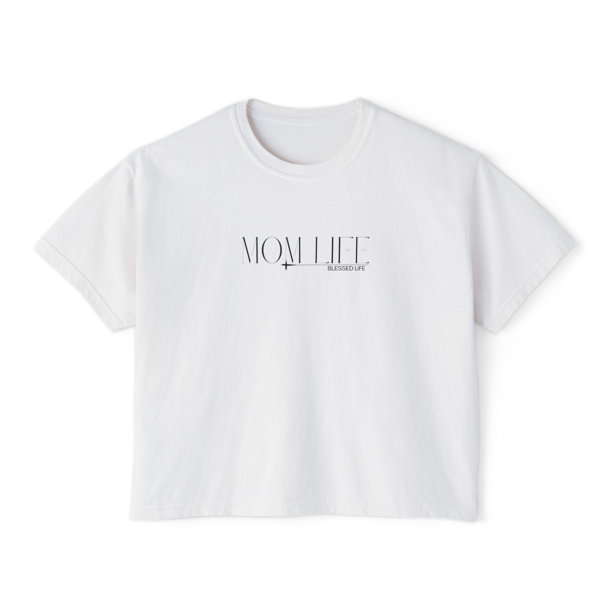 Boxy Tee — "MOM LIFE" Graphic Women’s High Waist T-Shirt