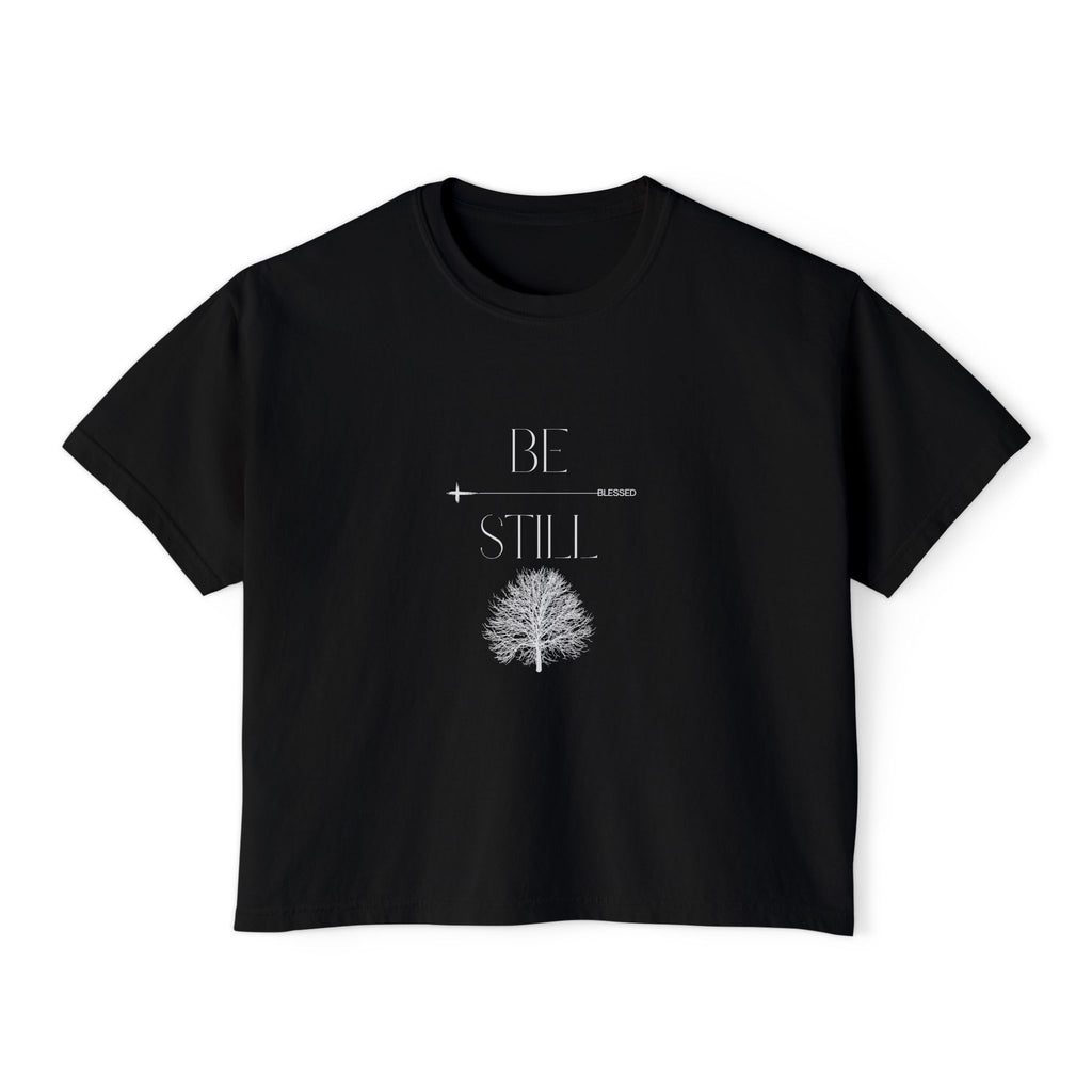 “Be Still” Boxy Tee — Minimal Tree Graphic Women's High Waist Boxy T-Shirt