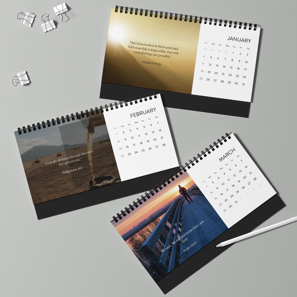 2026 Nature Desk -Bible Verse Calendar — Uplifting Bible Verse Monthly Grid