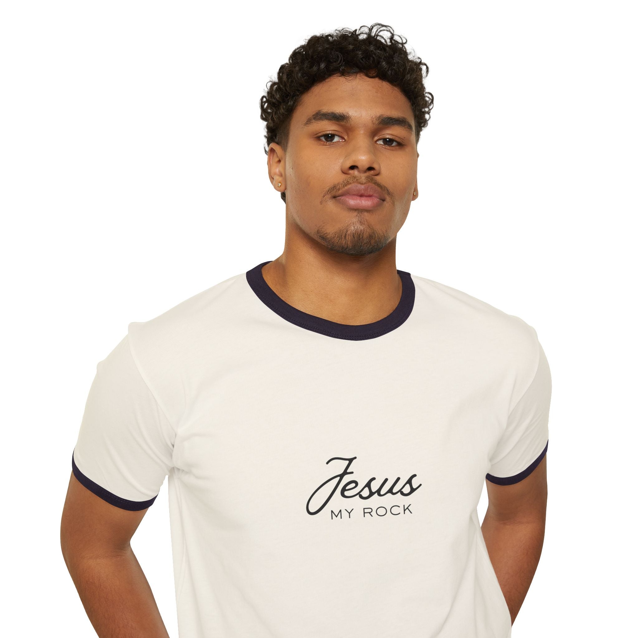 Jesus My Rock Ringer T-Shirt/UNISEX - Christian Faith Graphic Tee