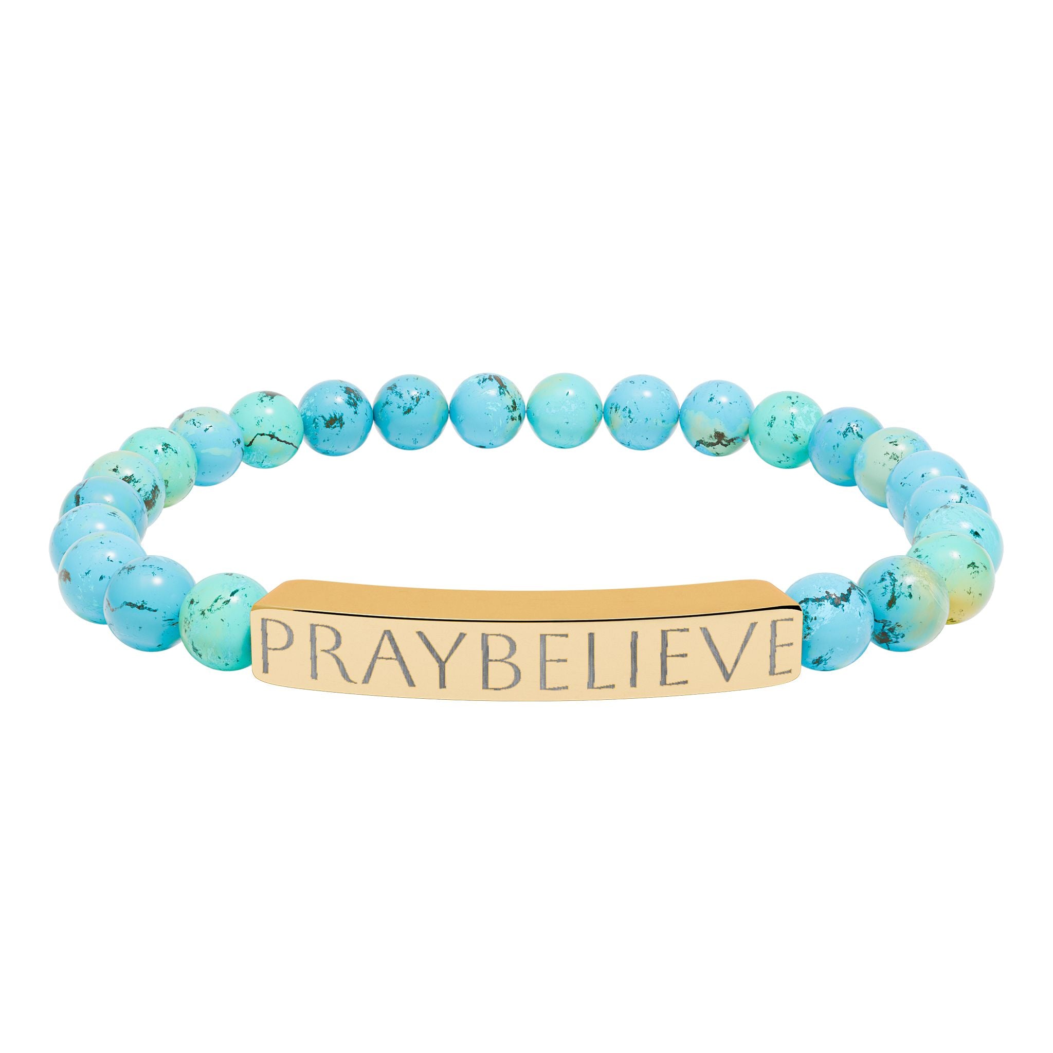 Engraved 'PRAYBELIEVE' Natural Stone Stretch Bracelet