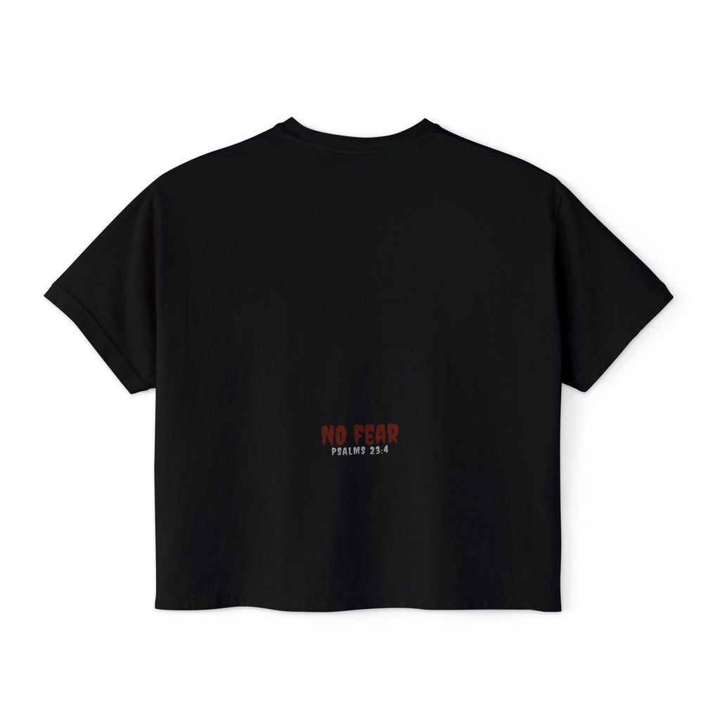 I Will Fear No Evil Rocker Tee — Women's Boxy High-Waist Graphic Shirt