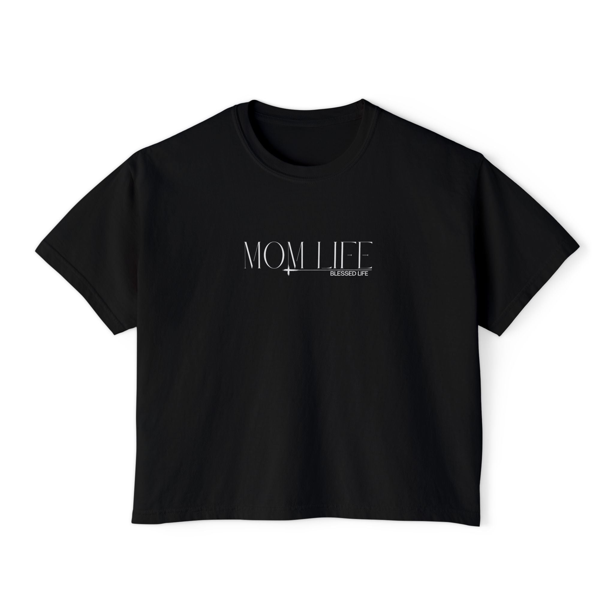 Boxy Tee — "MOM LIFE" Graphic Women’s High Waist T-Shirt