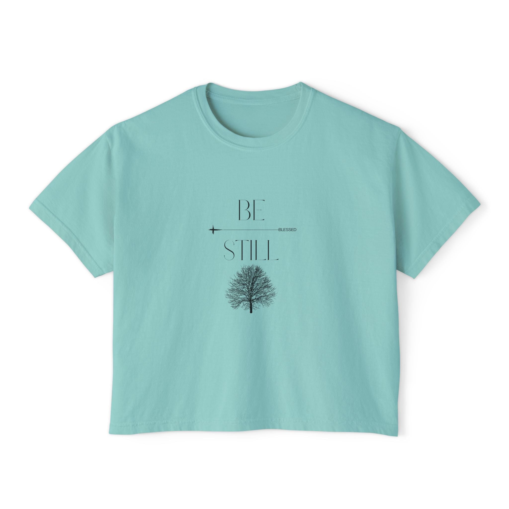 “Be Still” Boxy Tee — Minimal Tree Graphic Women's High Waist Boxy T-Shirt