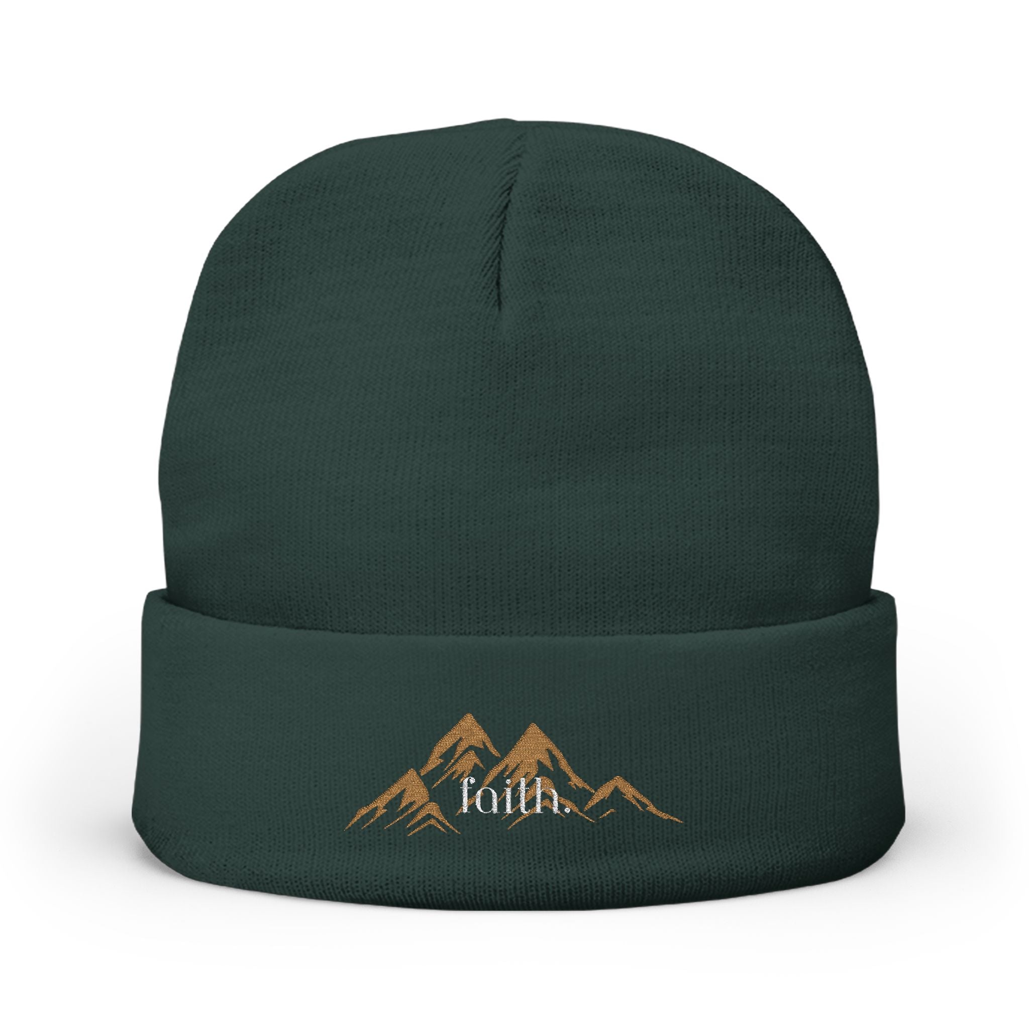 Embroidered Mountain FAITH Knit Beanie — Cozy Outdoor Winter Hat