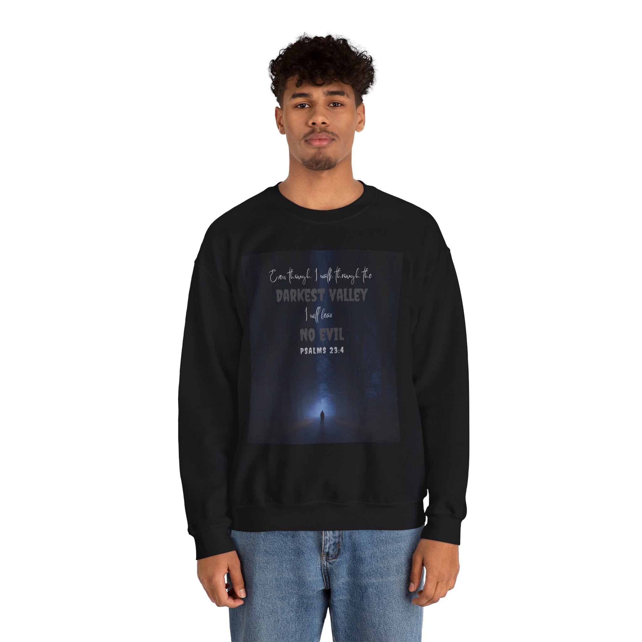 Crewneck Sweatshirt — Psalm 23:4 'No Evil' Inspirational Faith Graphic