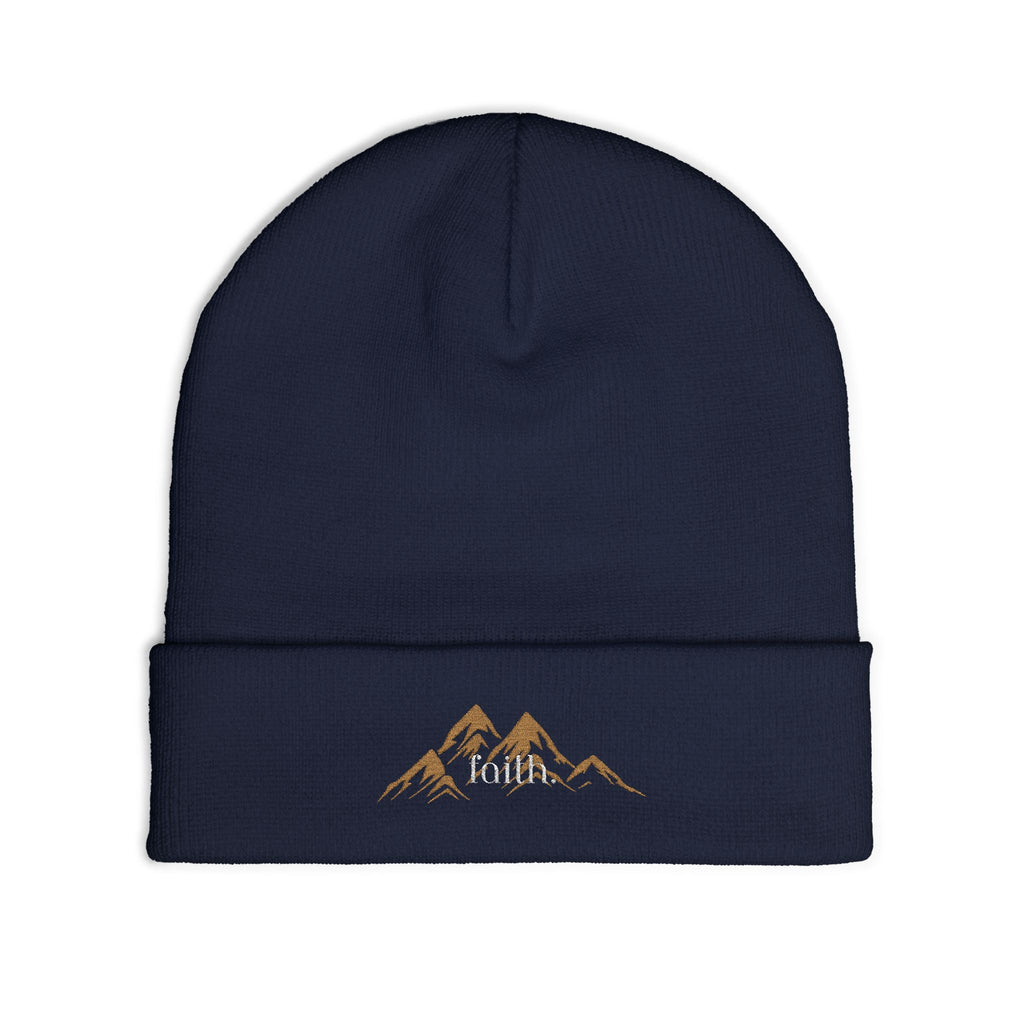 Embroidered Mountain FAITH Knit Beanie — Cozy Outdoor Winter Hat