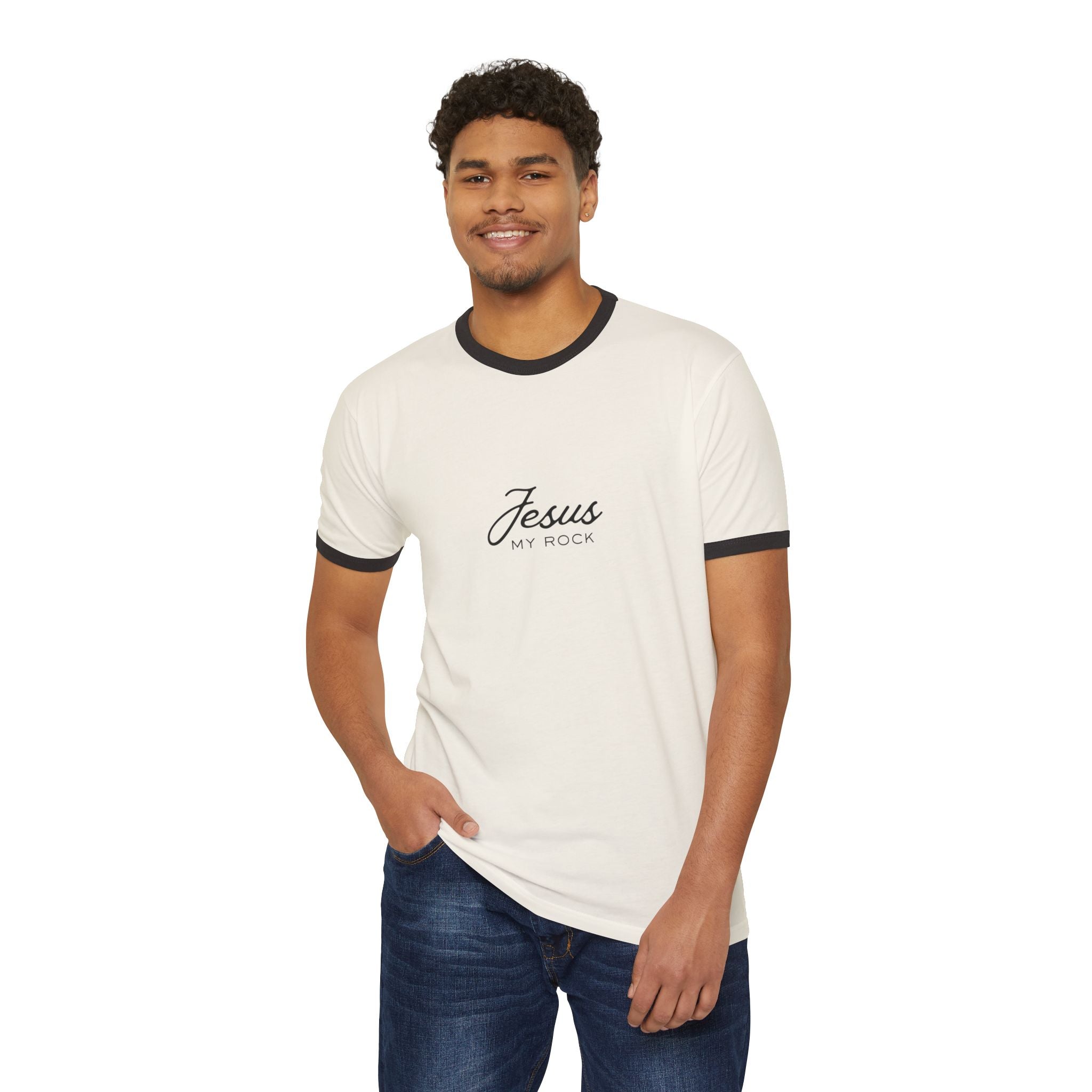 Jesus My Rock Ringer T-Shirt/UNISEX - Christian Faith Graphic Tee