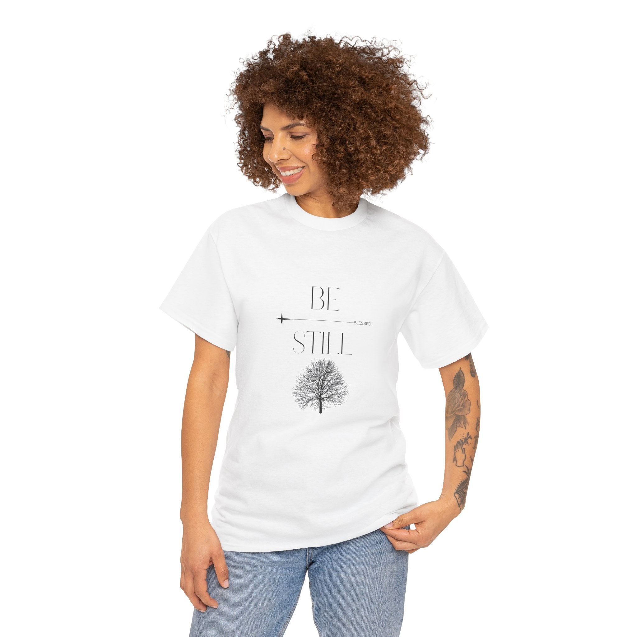 Be Still T-Shirt UNISEX — Minimal Tree Graphic Tee -Medium weight, Breathable