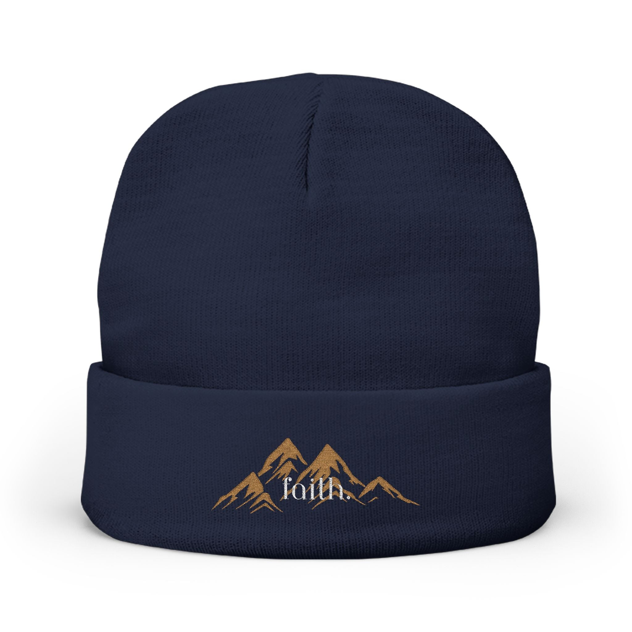 Embroidered Mountain FAITH Knit Beanie — Cozy Outdoor Winter Hat