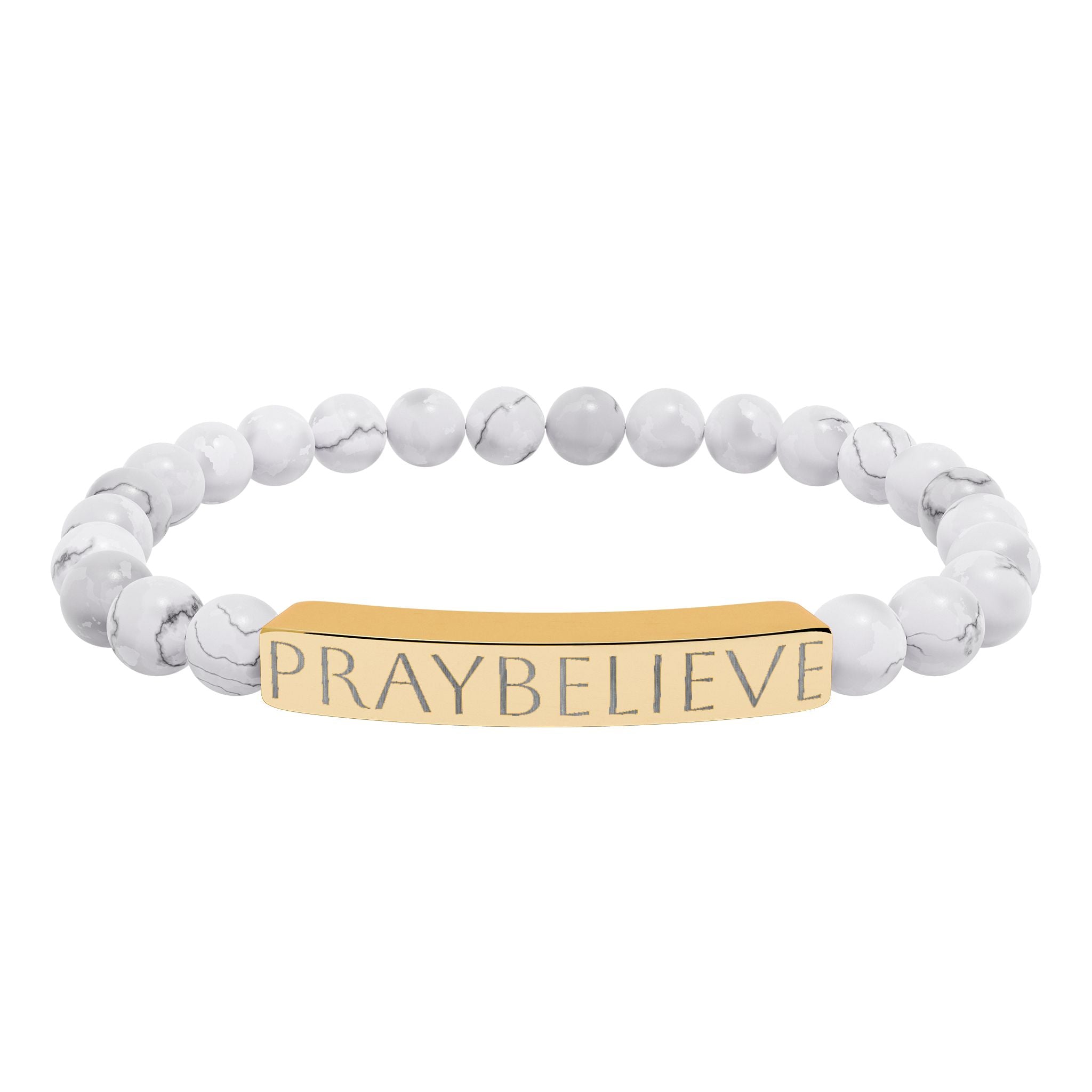 Engraved 'PRAYBELIEVE' Natural Stone Stretch Bracelet