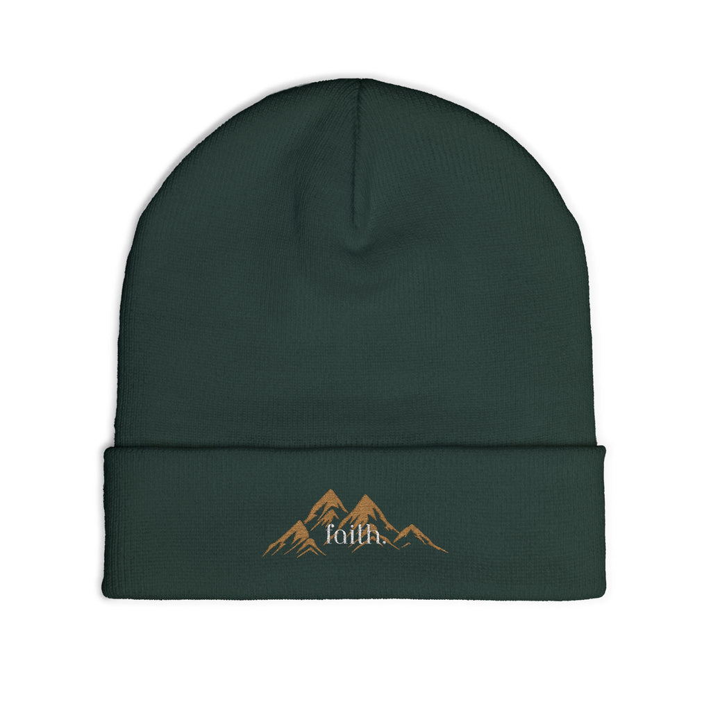 Embroidered Mountain FAITH Knit Beanie — Cozy Outdoor Winter Hat