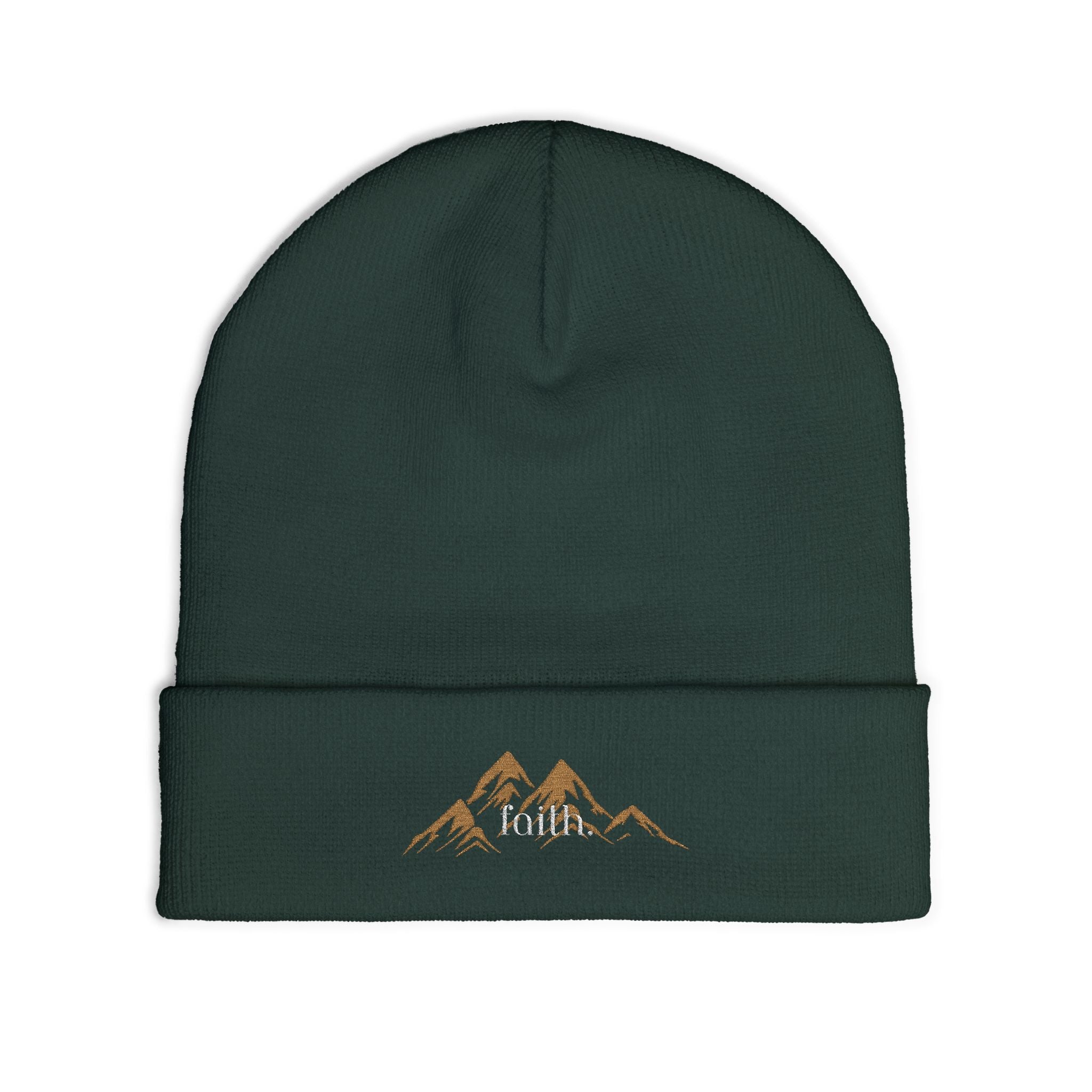 Embroidered Mountain FAITH Knit Beanie — Cozy Outdoor Winter Hat