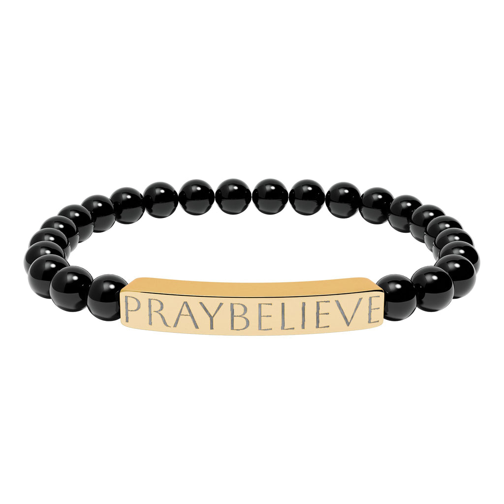 Engraved 'PRAYBELIEVE' Natural Stone Stretch Bracelet