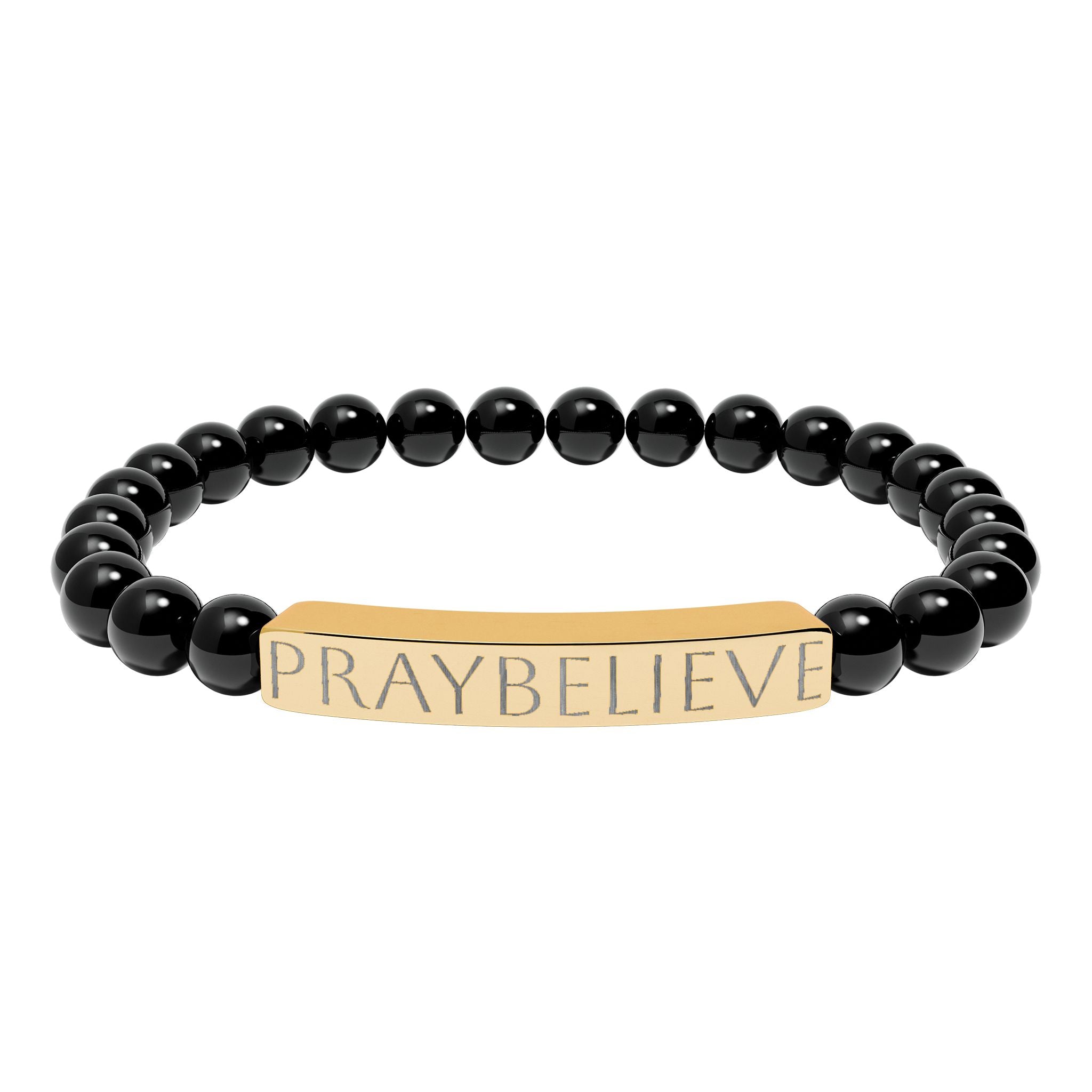 Engraved 'PRAYBELIEVE' Natural Stone Stretch Bracelet
