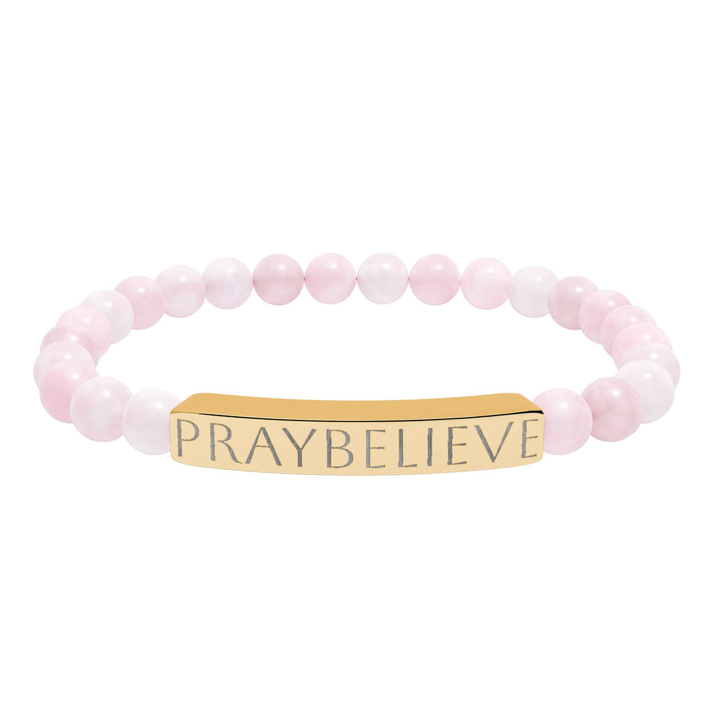 Engraved 'PRAYBELIEVE' Natural Stone Stretch Bracelet