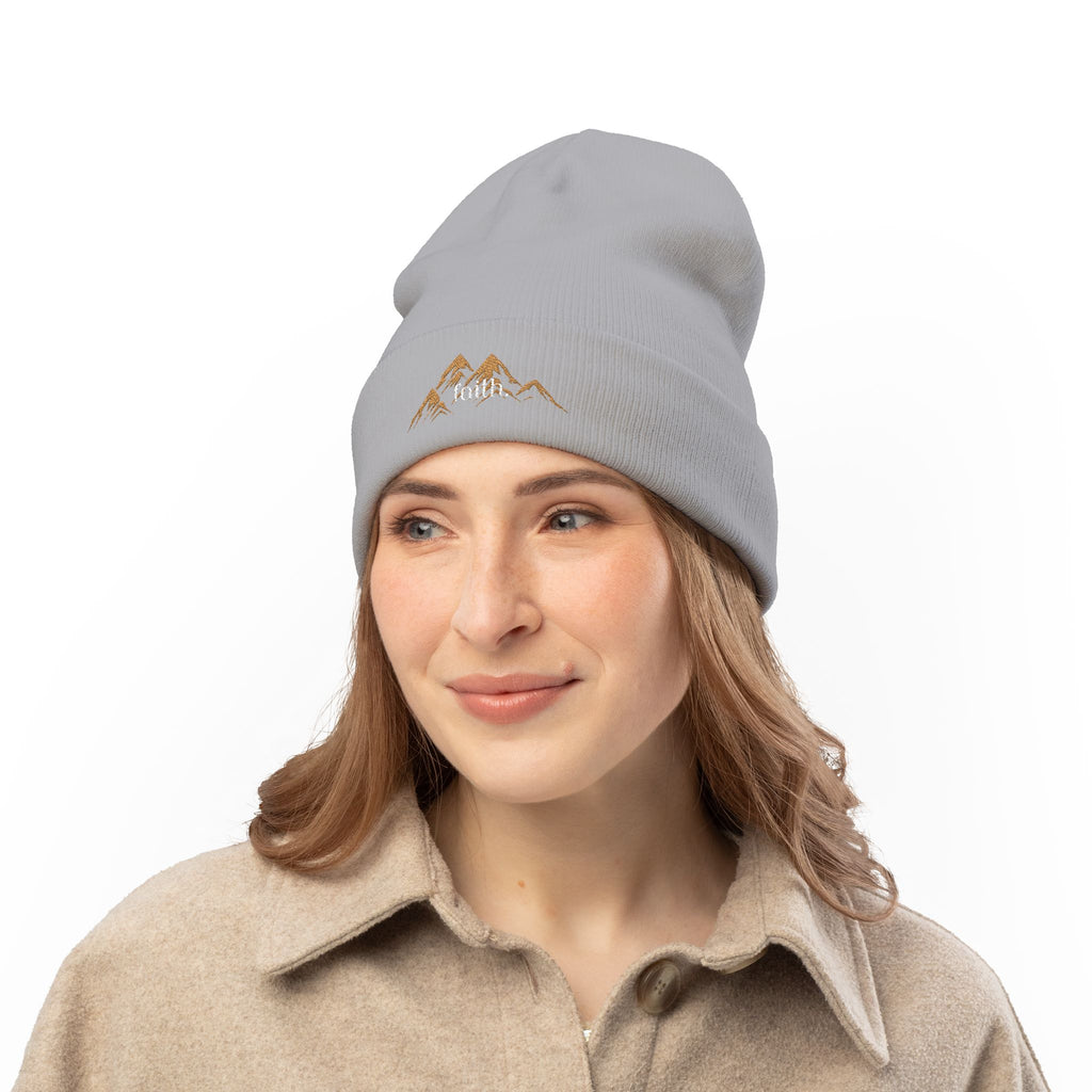 Embroidered Mountain FAITH Knit Beanie — Cozy Outdoor Winter Hat