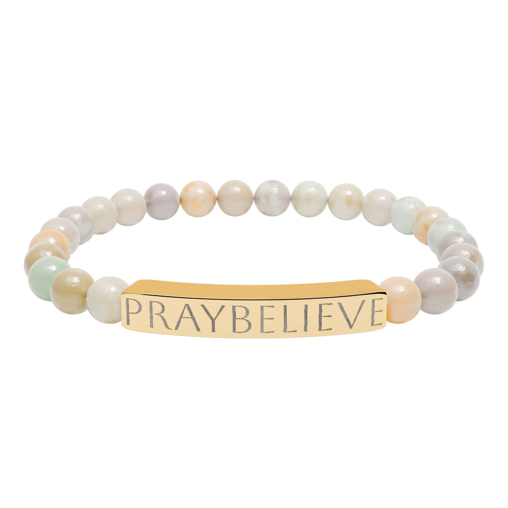 Engraved 'PRAYBELIEVE' Natural Stone Stretch Bracelet