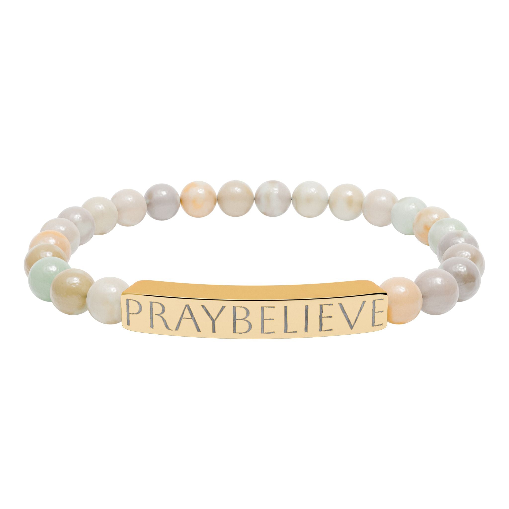 Engraved 'PRAYBELIEVE' Natural Stone Stretch Bracelet