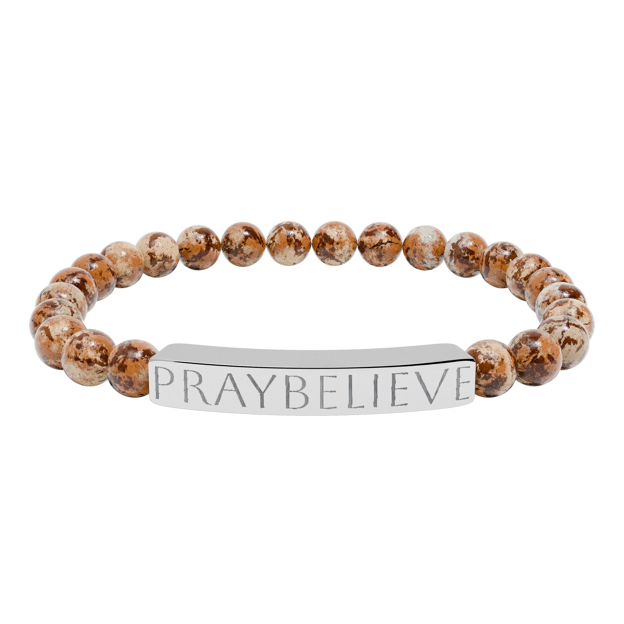 Engraved 'PRAYBELIEVE' Natural Stone Stretch Bracelet