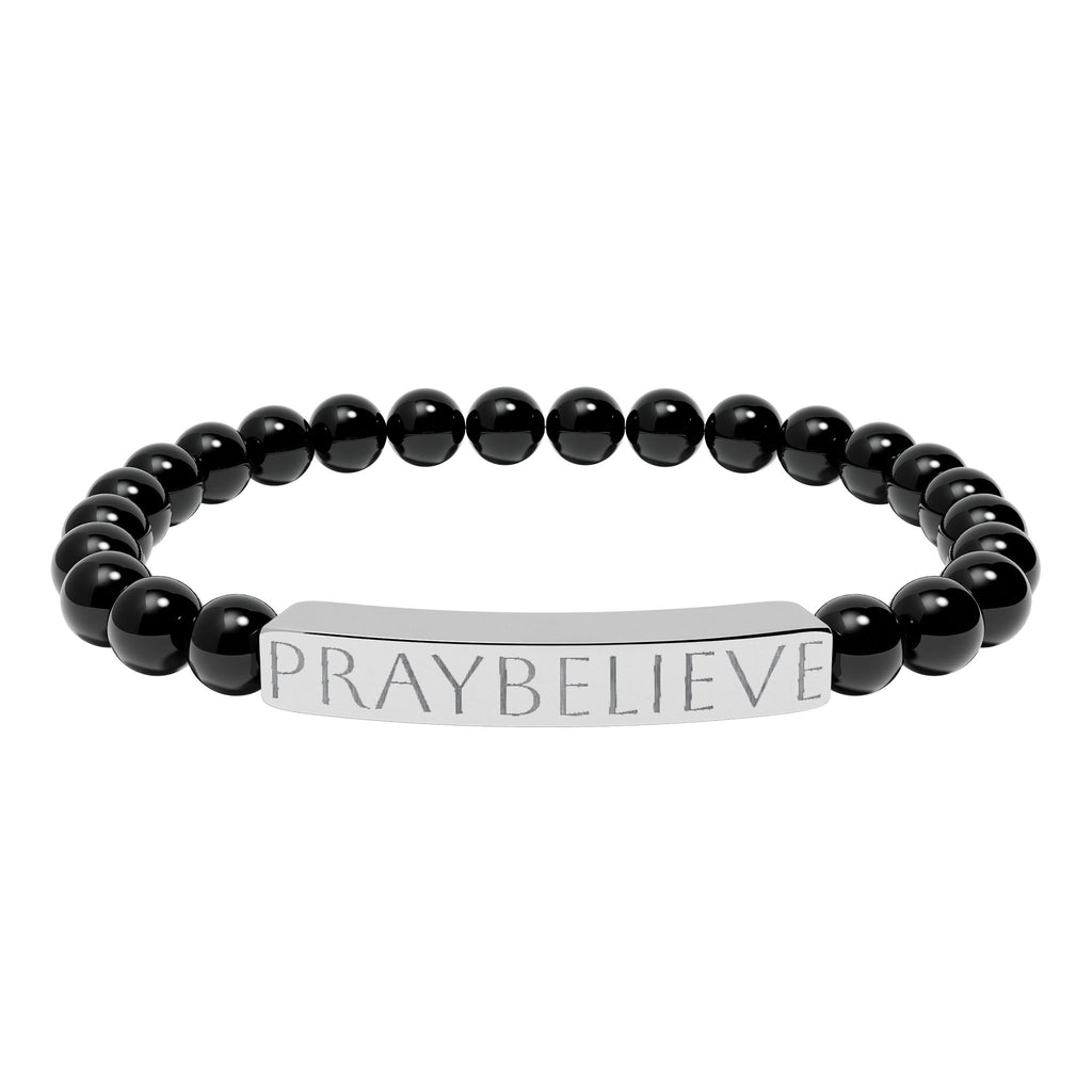 Engraved 'PRAYBELIEVE' Natural Stone Stretch Bracelet