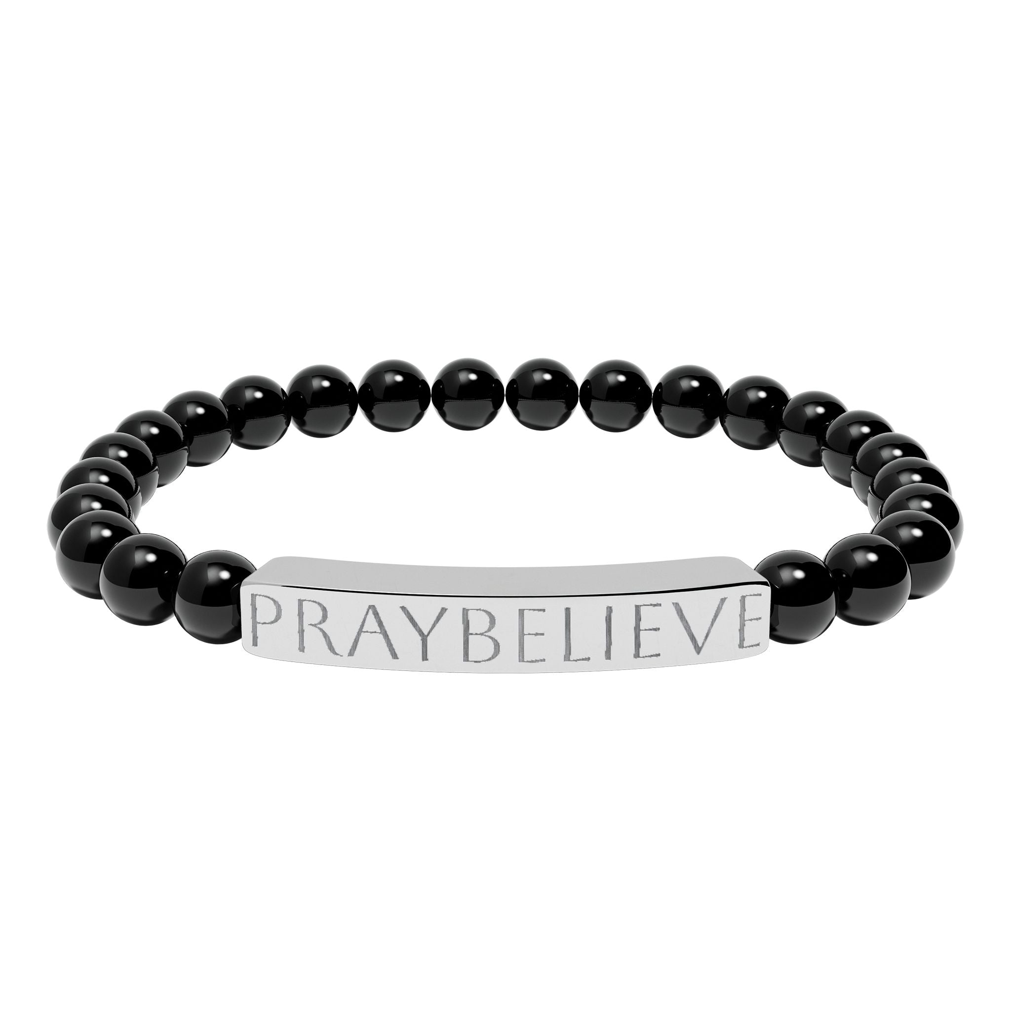 Engraved 'PRAYBELIEVE' Natural Stone Stretch Bracelet