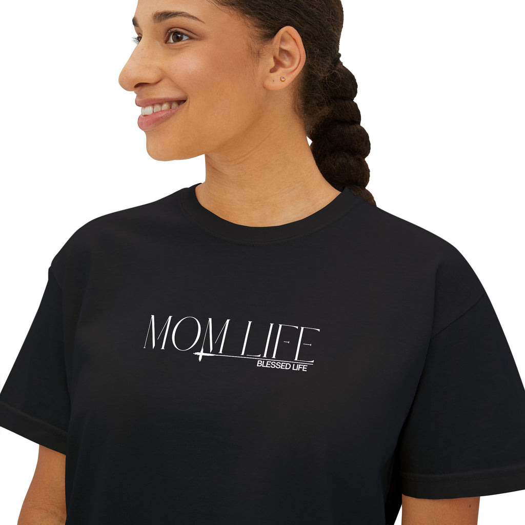 Boxy Tee — "MOM LIFE" Graphic Women’s High Waist T-Shirt