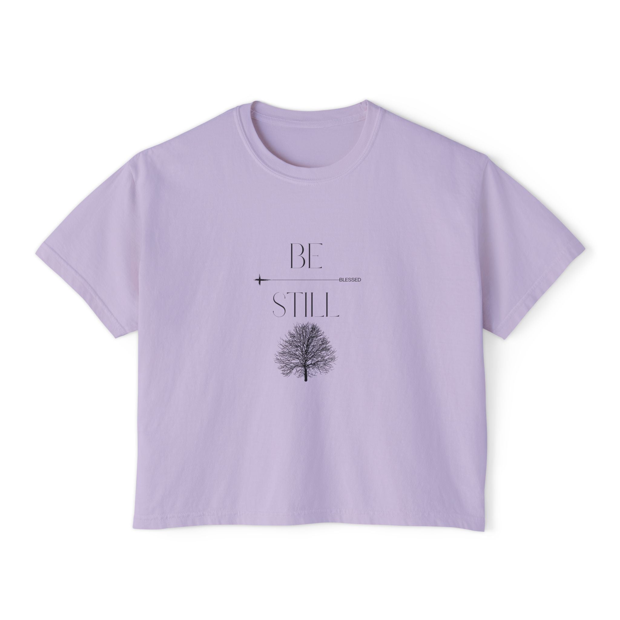 “Be Still” Boxy Tee — Minimal Tree Graphic Women's High Waist Boxy T-Shirt