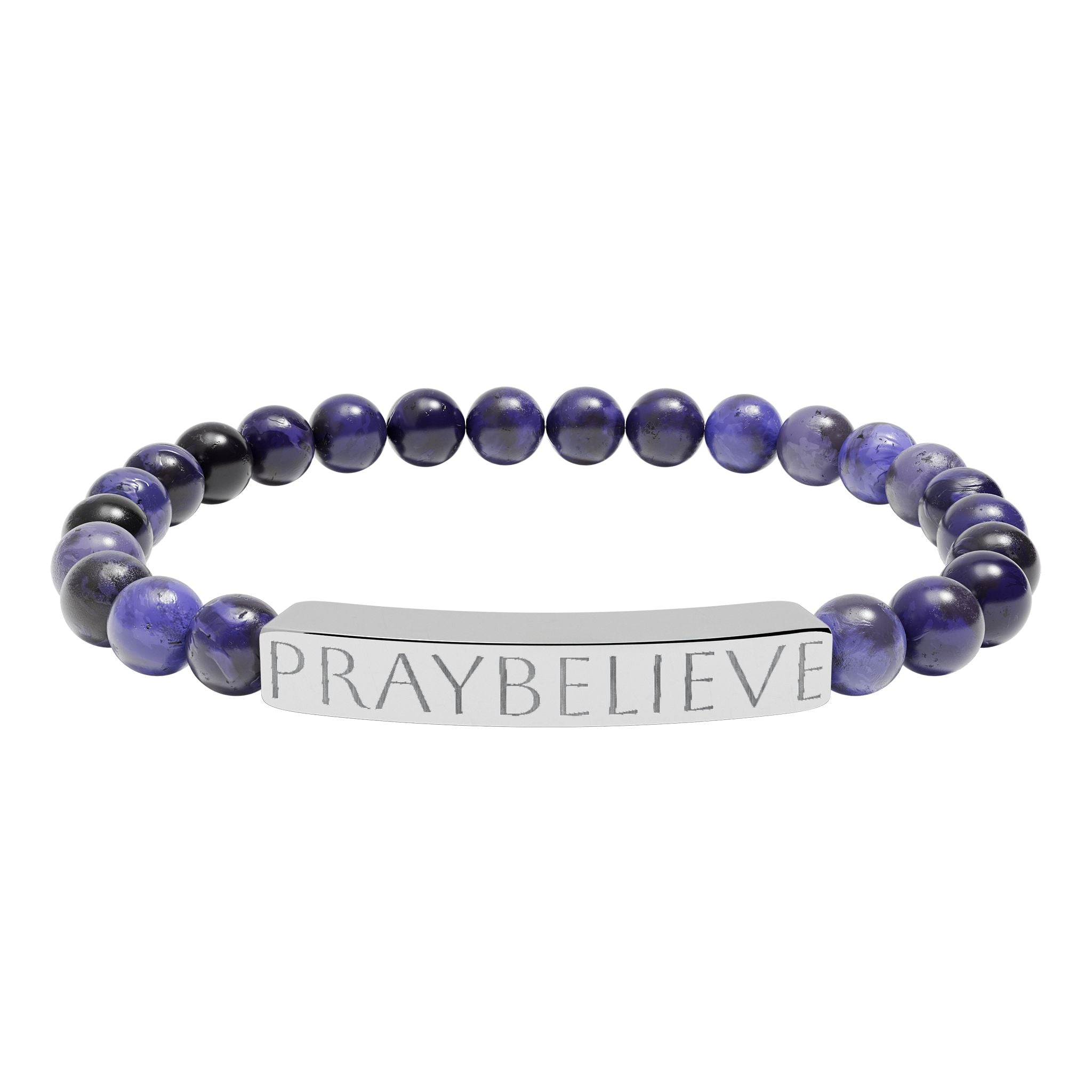 Engraved 'PRAYBELIEVE' Natural Stone Stretch Bracelet